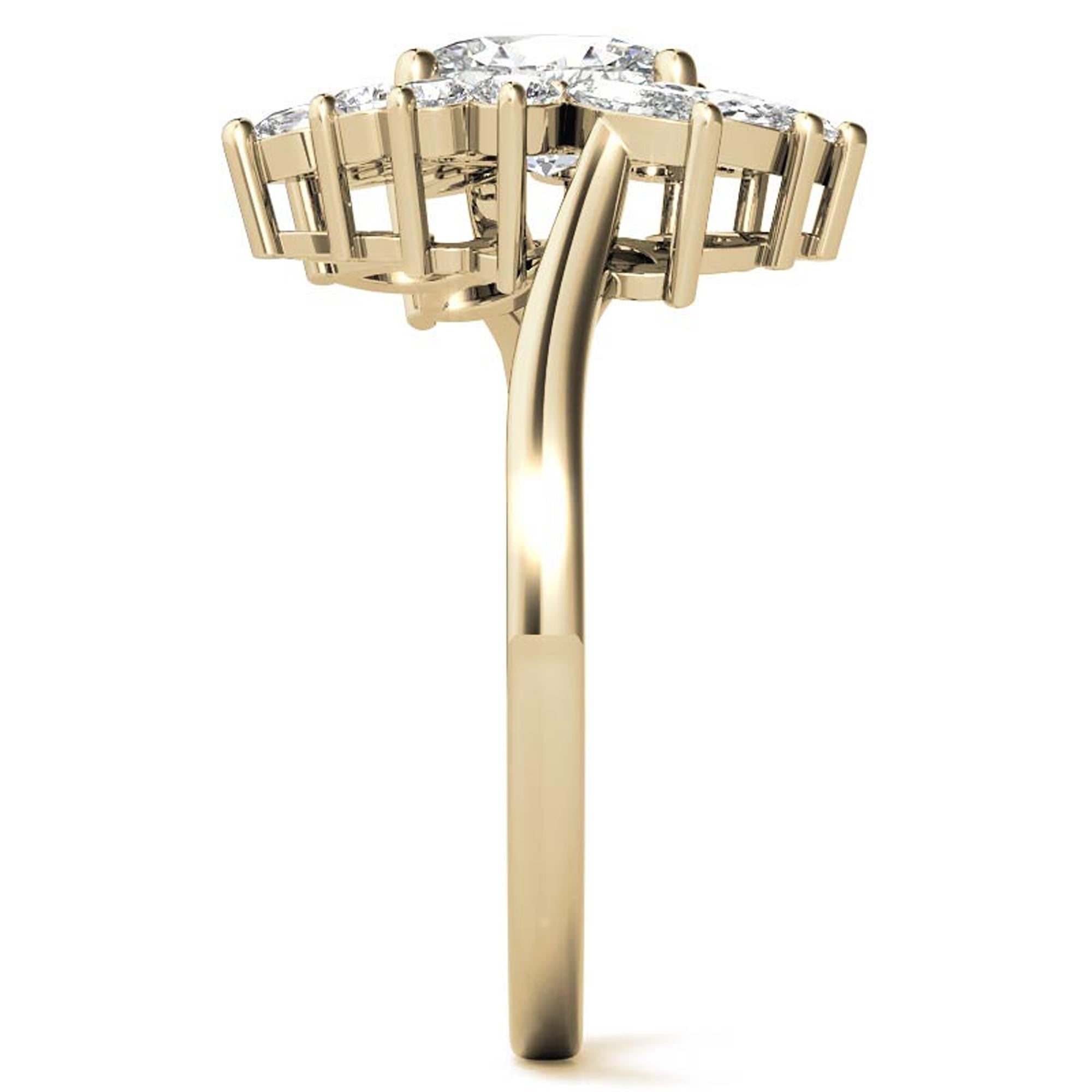 Stunning Oval Halo Ring - Adjustable Sterling Silver with Yellow Gold Plating