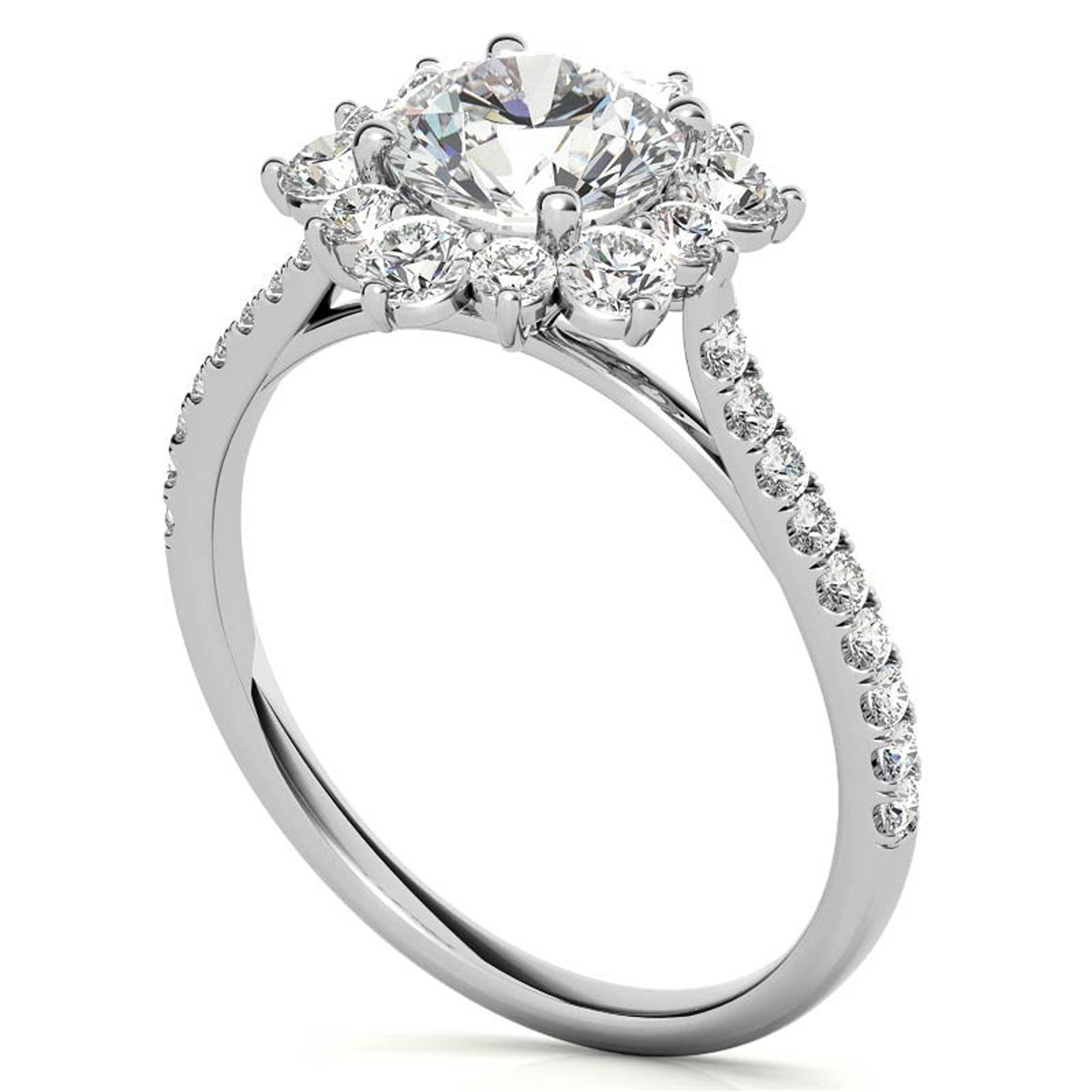 White Gold Floral Halo Stackable Ring Set