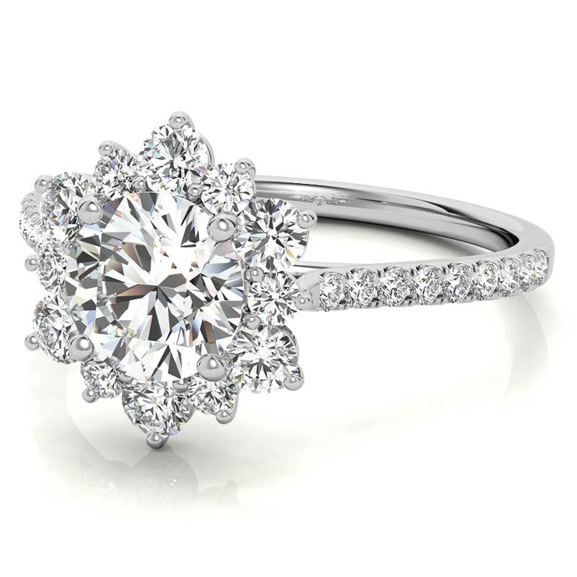 White Gold Floral Halo Stackable Ring Set