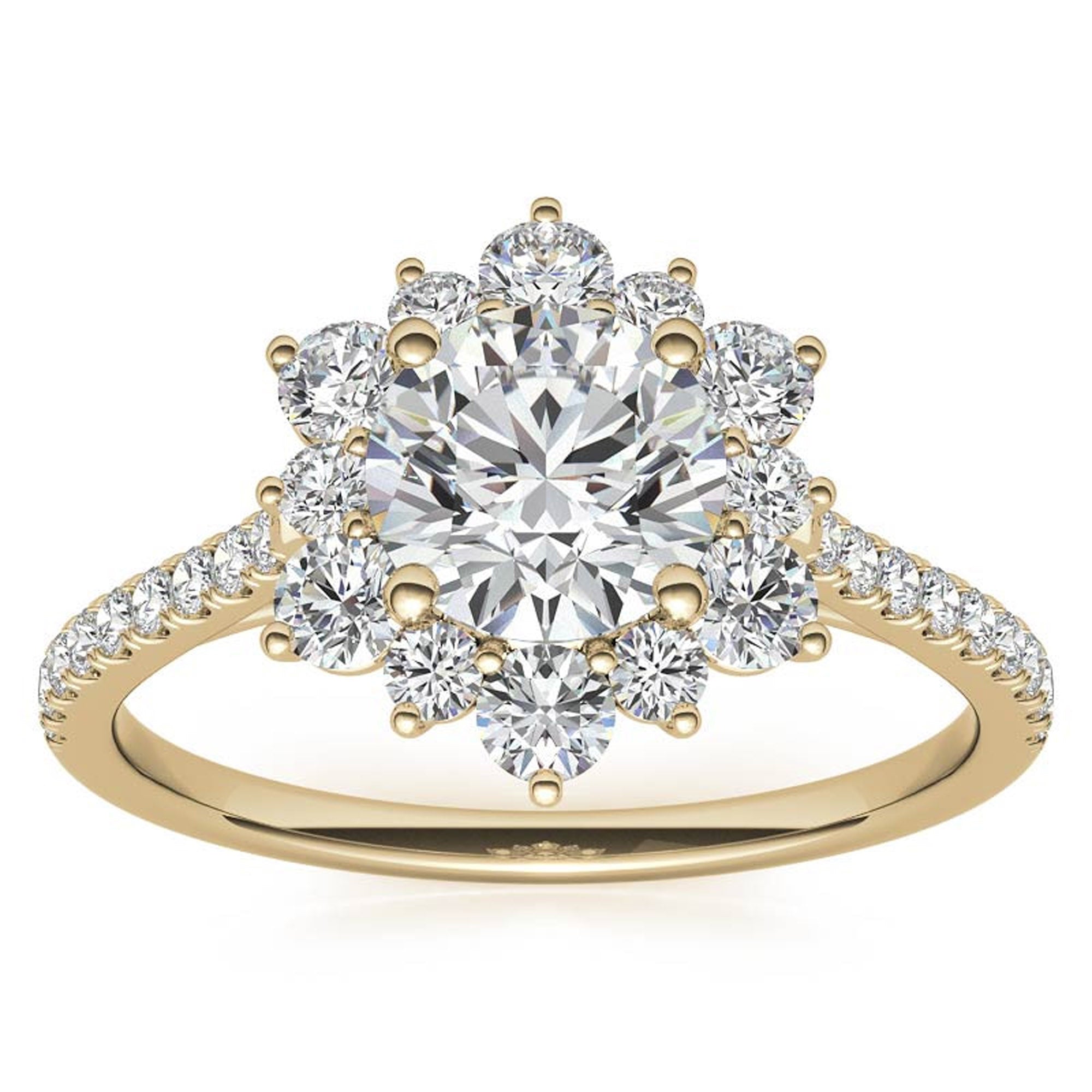 Yellow Gold Floral Halo Stackable Ring Set