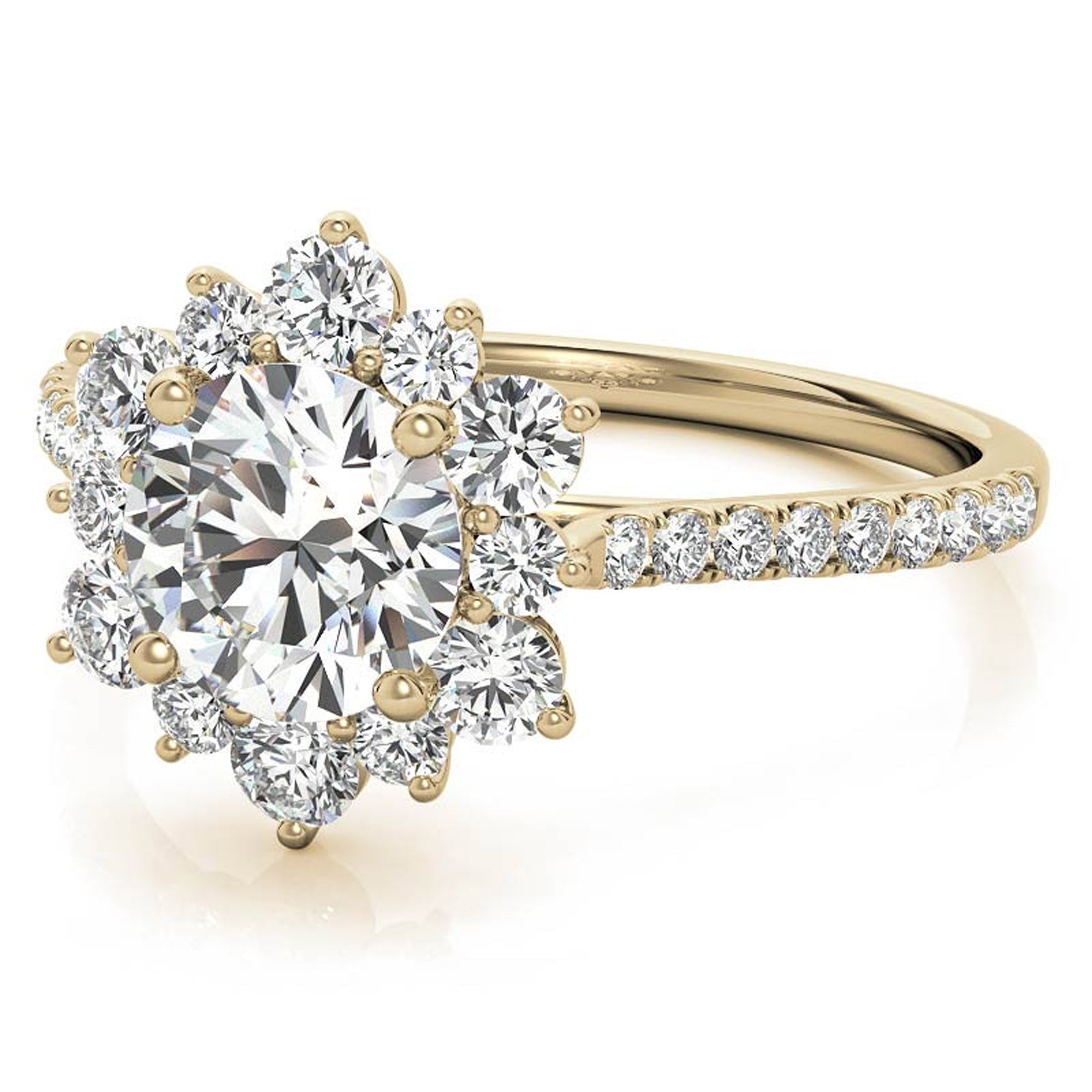 Yellow Gold Floral Halo Stackable Ring Set