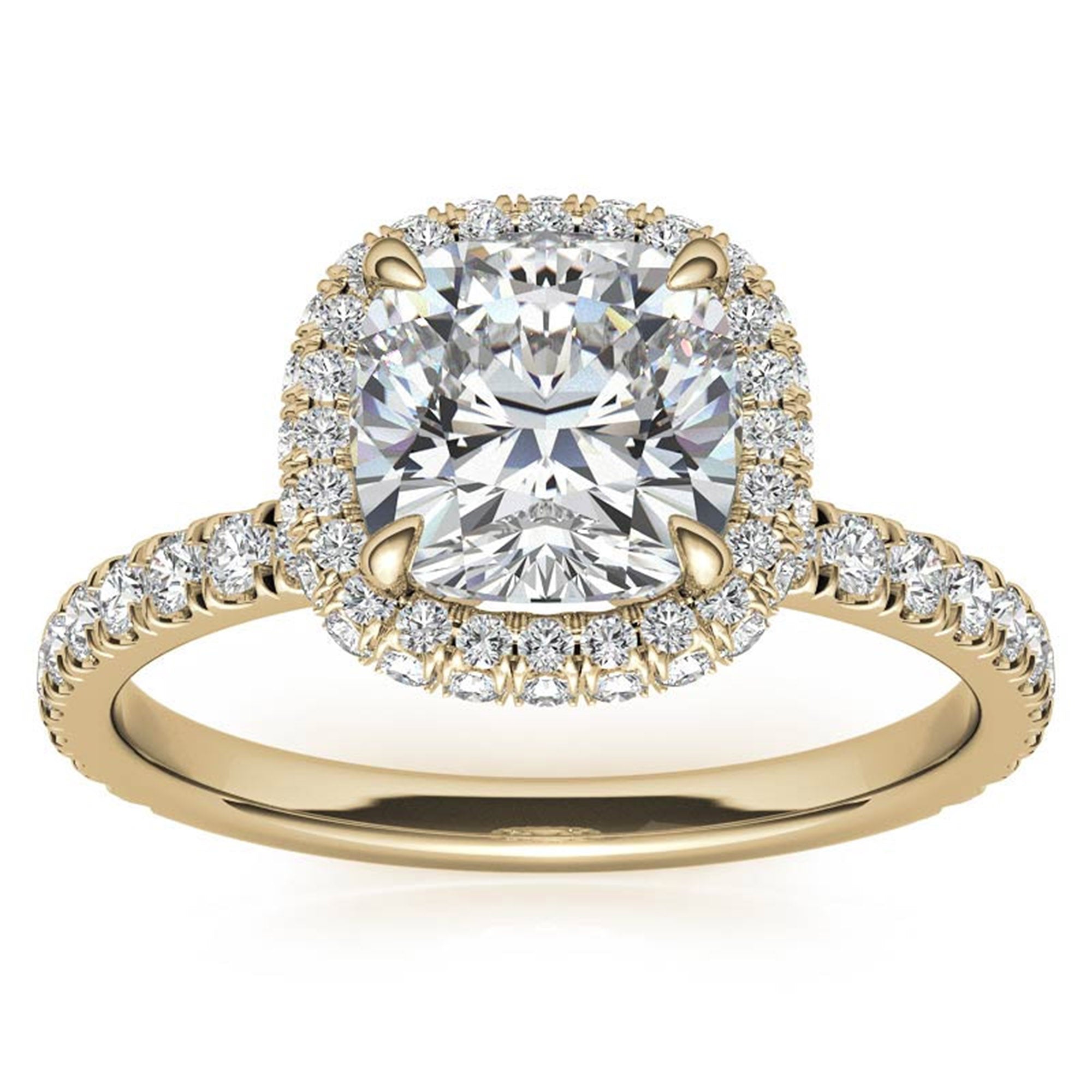 Adjustable Sterling Silver Chic Yellow Gold Cushion-Cut Halo Diamond Engagement Ring For Women