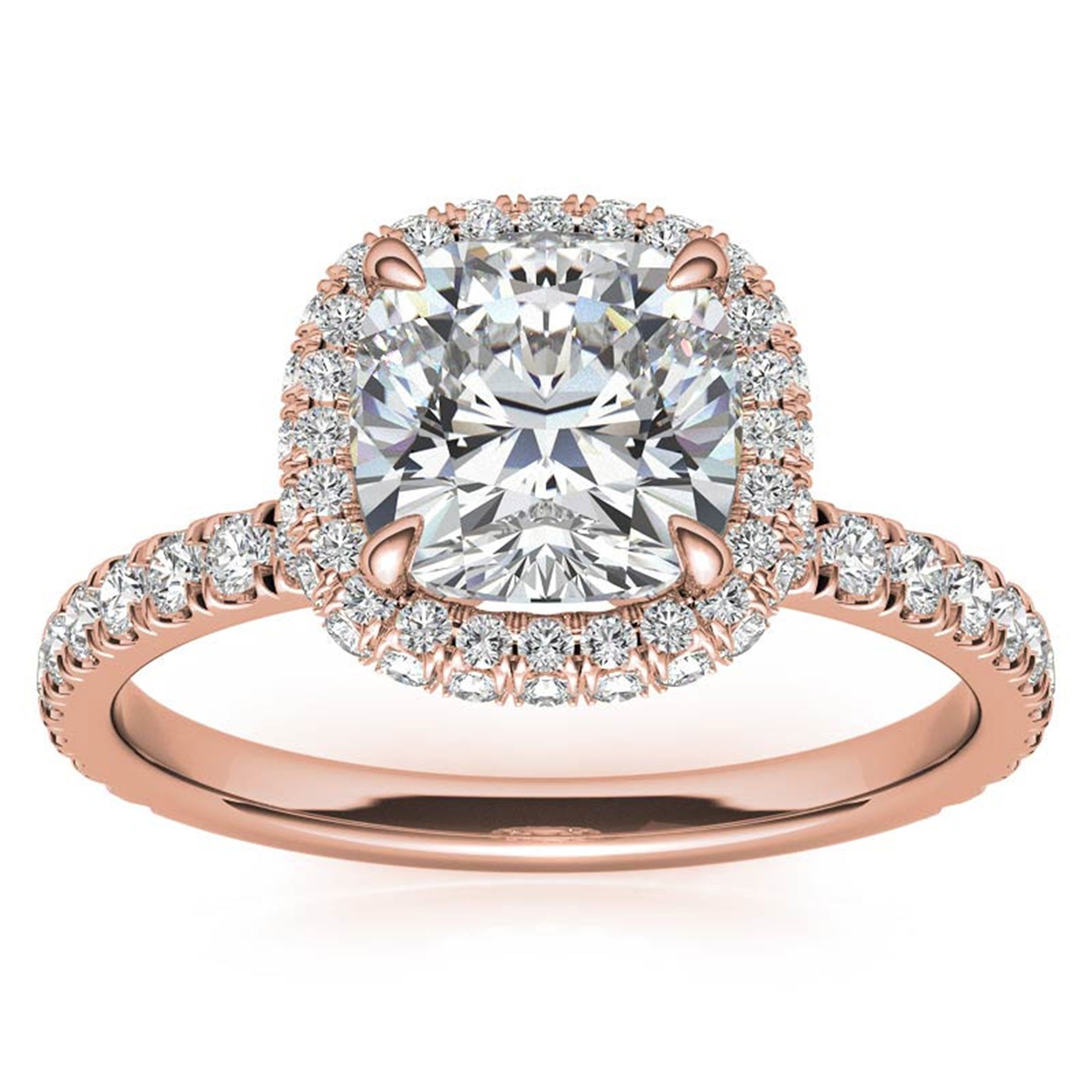 Adjustable Sterling Silver Chic Rose Gold Cushion-Cut Halo Diamond Engagement Ring For Women