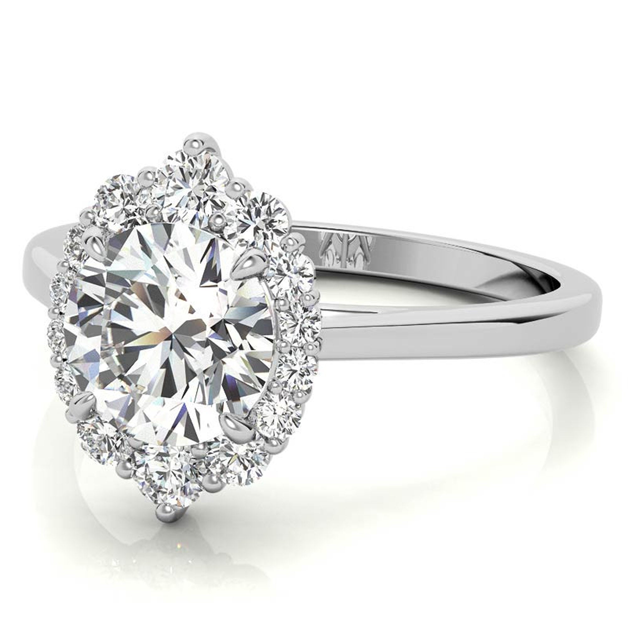 Elegant Halo Diamond Ring in White Gold Plating