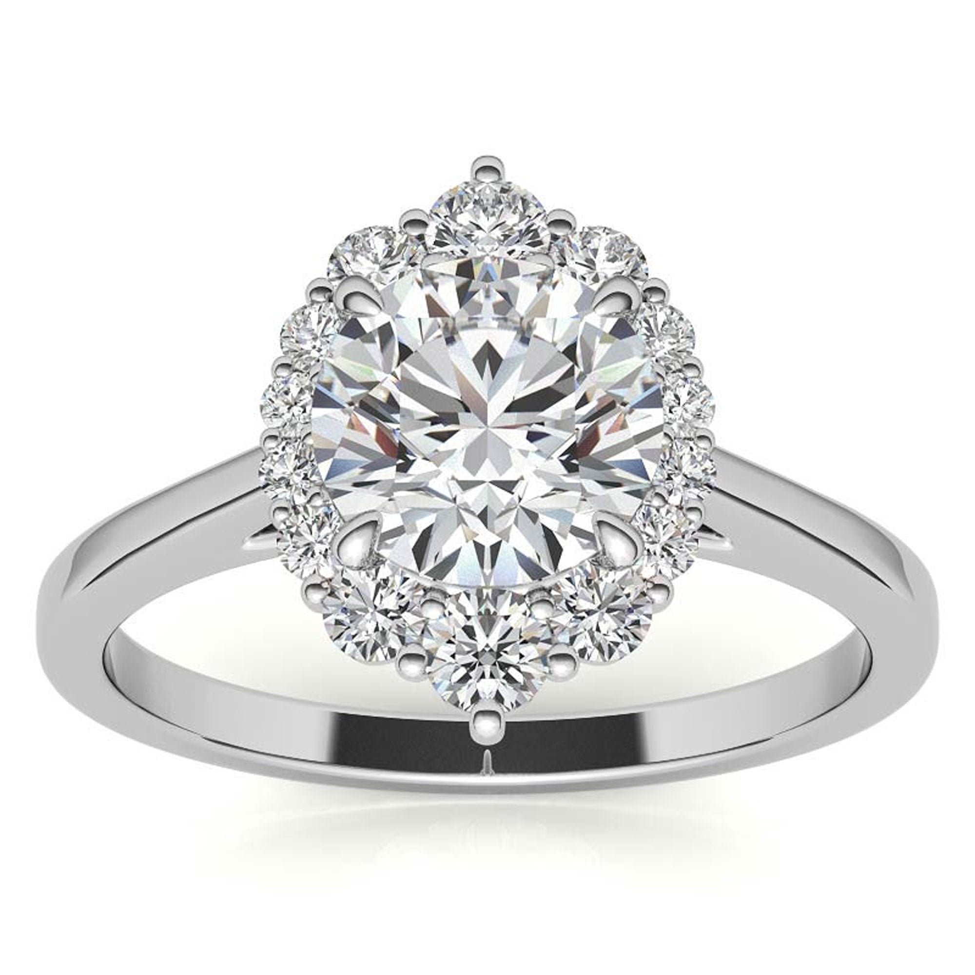 Elegant Halo Diamond Ring in White Gold Plating