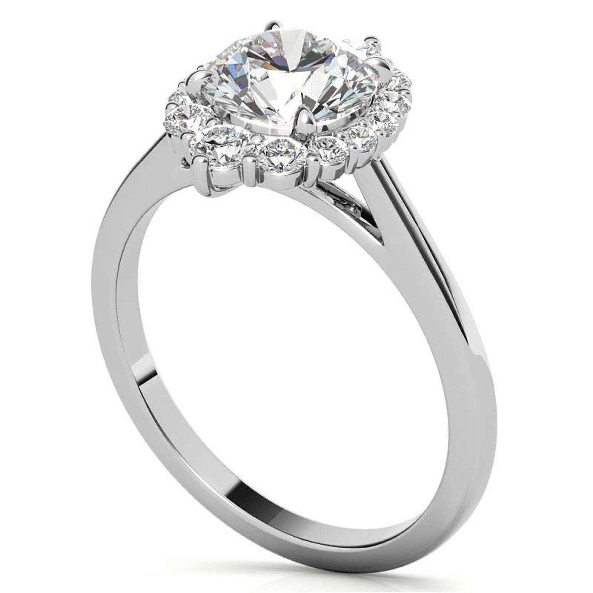 Elegant Halo Diamond Ring in White Gold Plating
