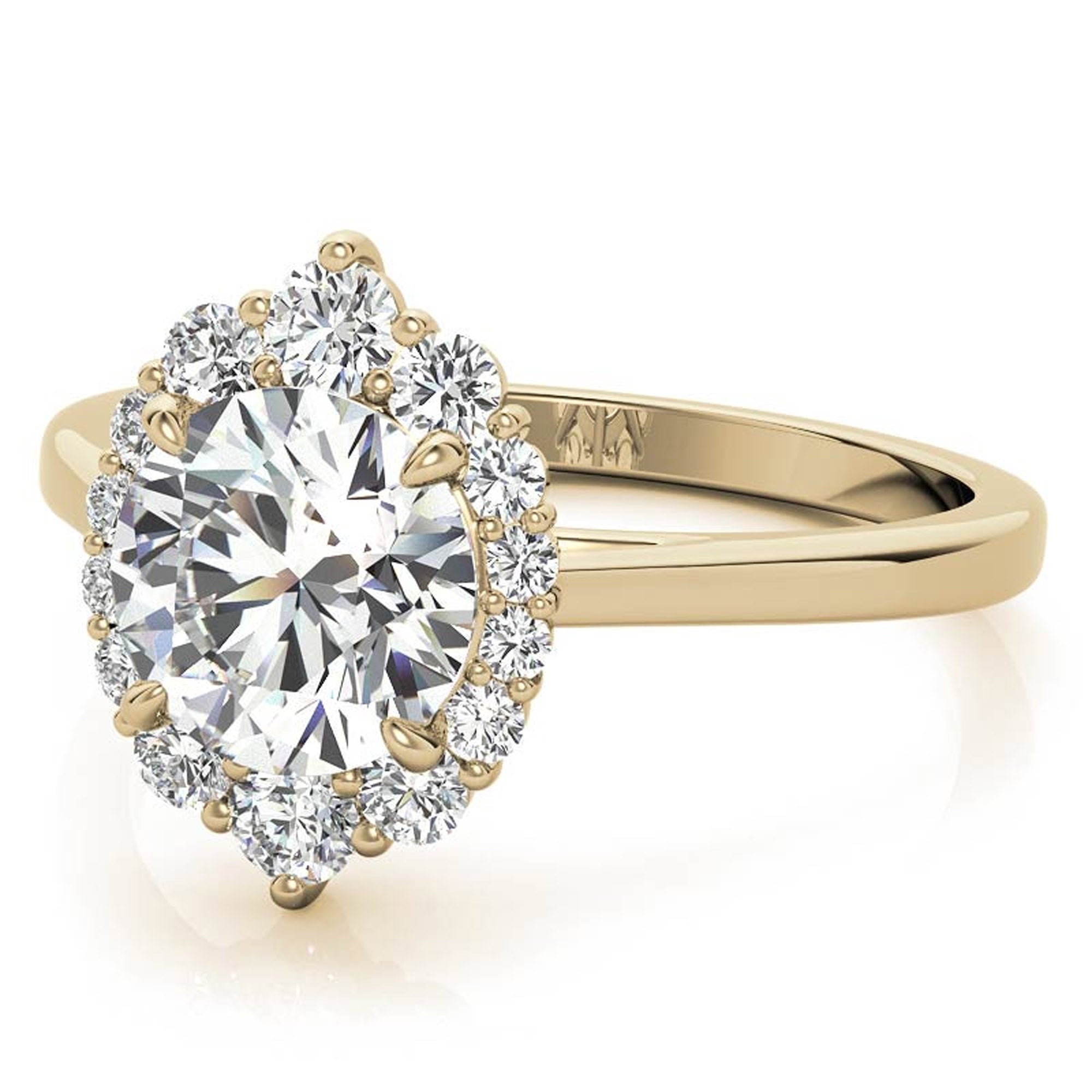 Elegant Halo Diamond Ring in Yellow Gold Plating