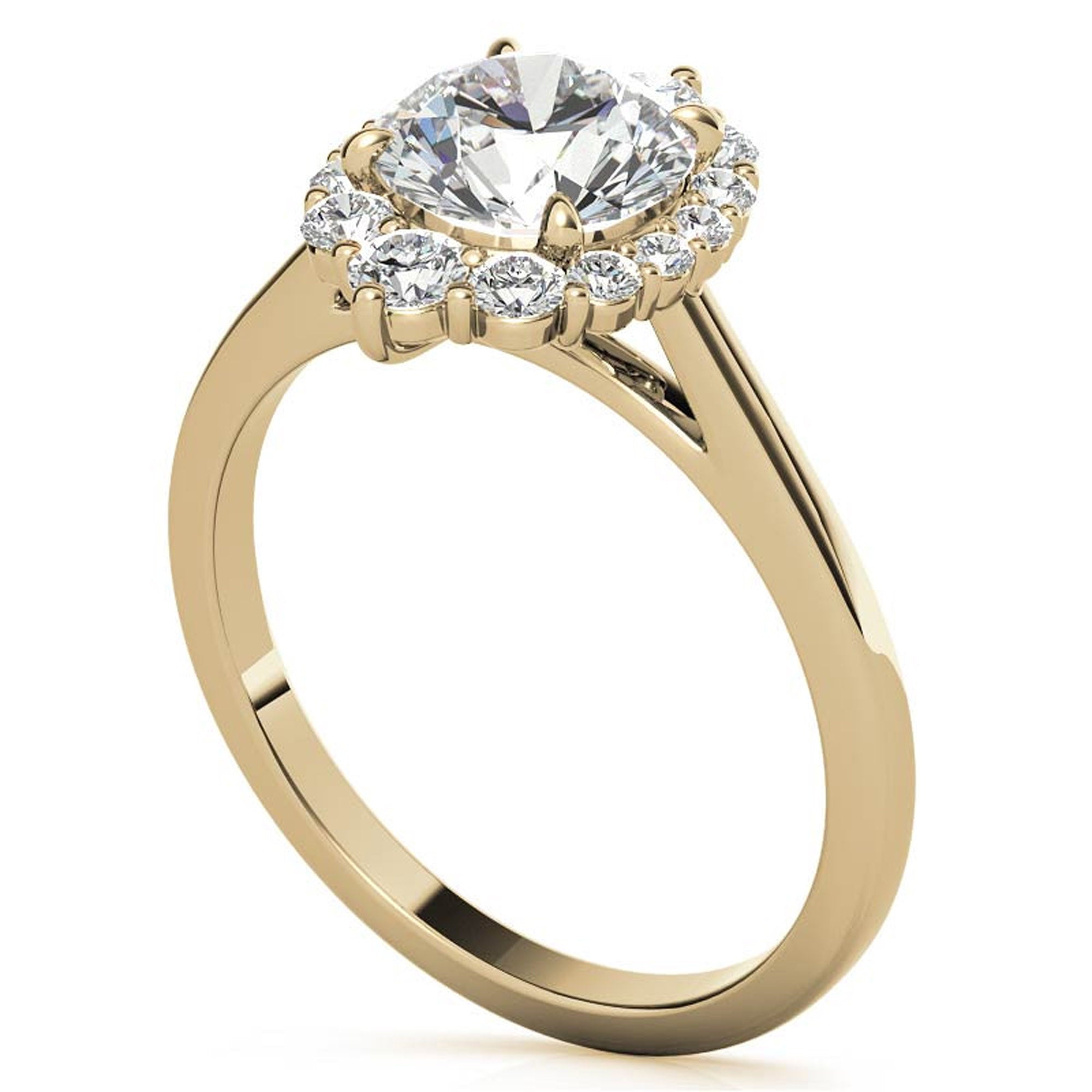 Elegant Halo Diamond Ring in Yellow Gold Plating