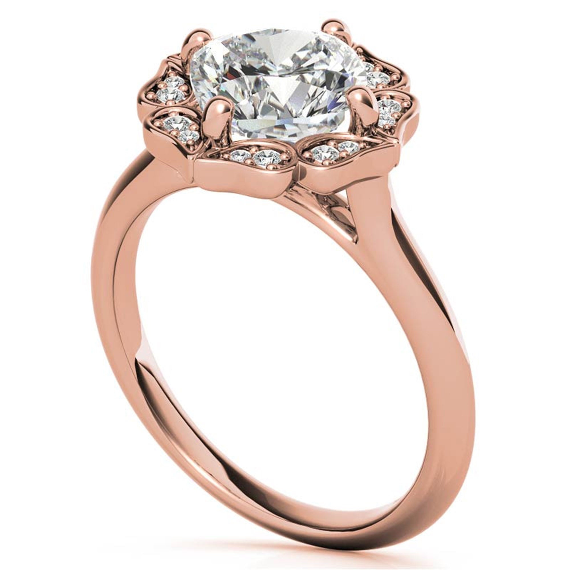 Adjustable Sterling Silver Elegant Rose Gold Floral Halo Diamond Engagement Ring For Women