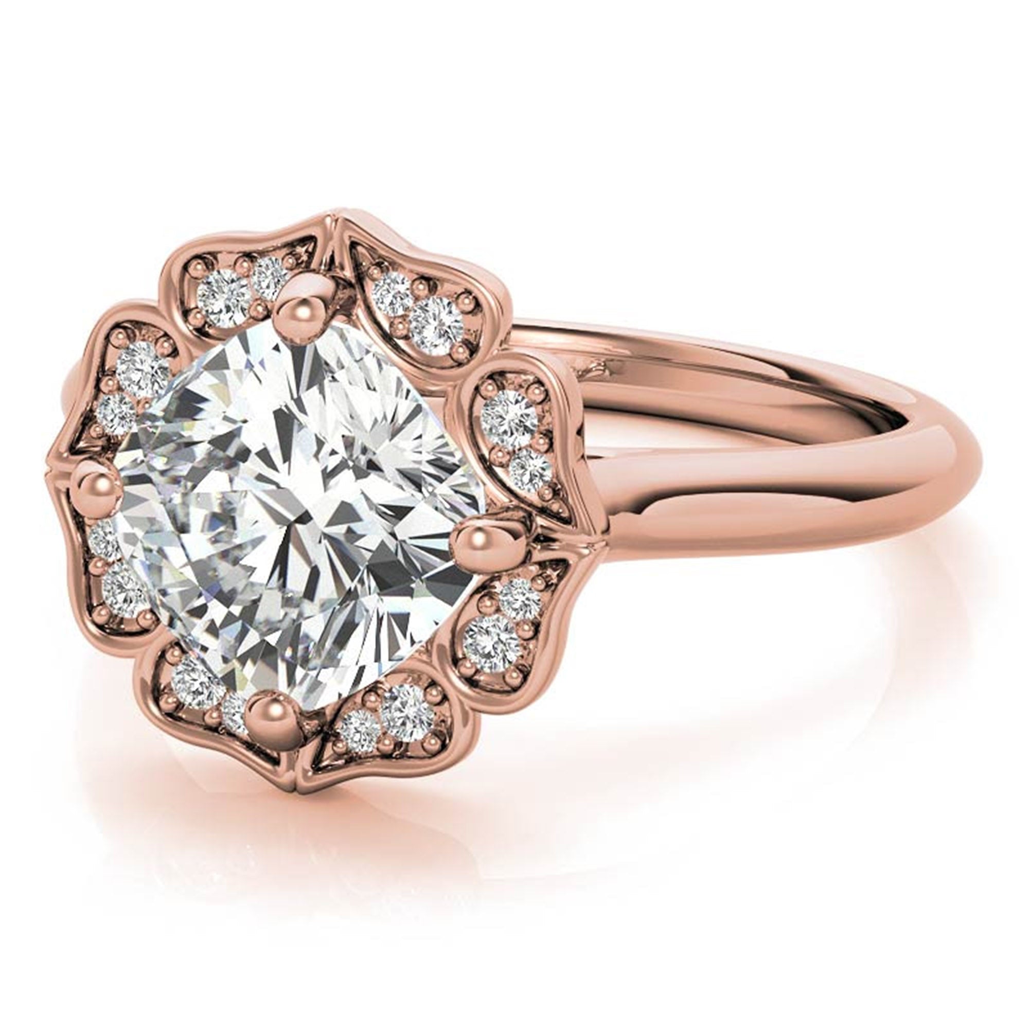 Adjustable Sterling Silver Elegant Rose Gold Floral Halo Diamond Engagement Ring For Women