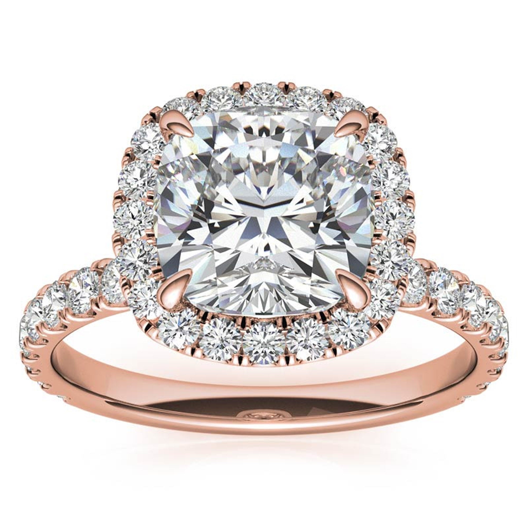 Adjustable Sterling Silver Graceful Rose Gold Cushion-Cut Halo Ring For Women