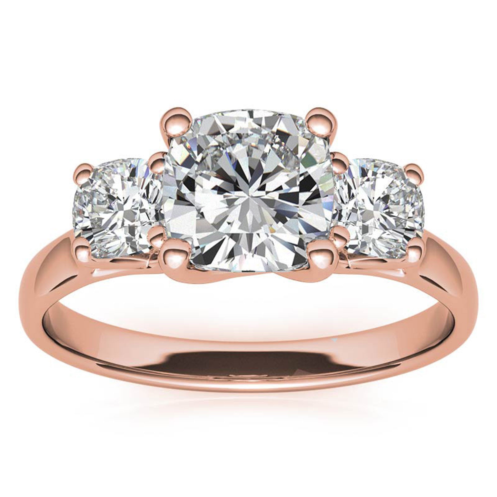 Adjustable sterling silver Charming Rose Gold Cushion Trinity Accented Three-Stone Engagement  ring for women