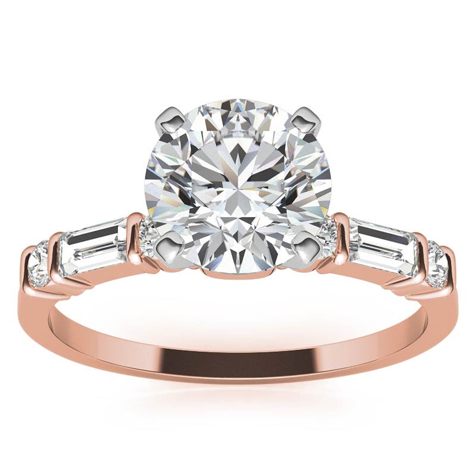 Elegance Twin Baguette Side Stone Engagement Ring