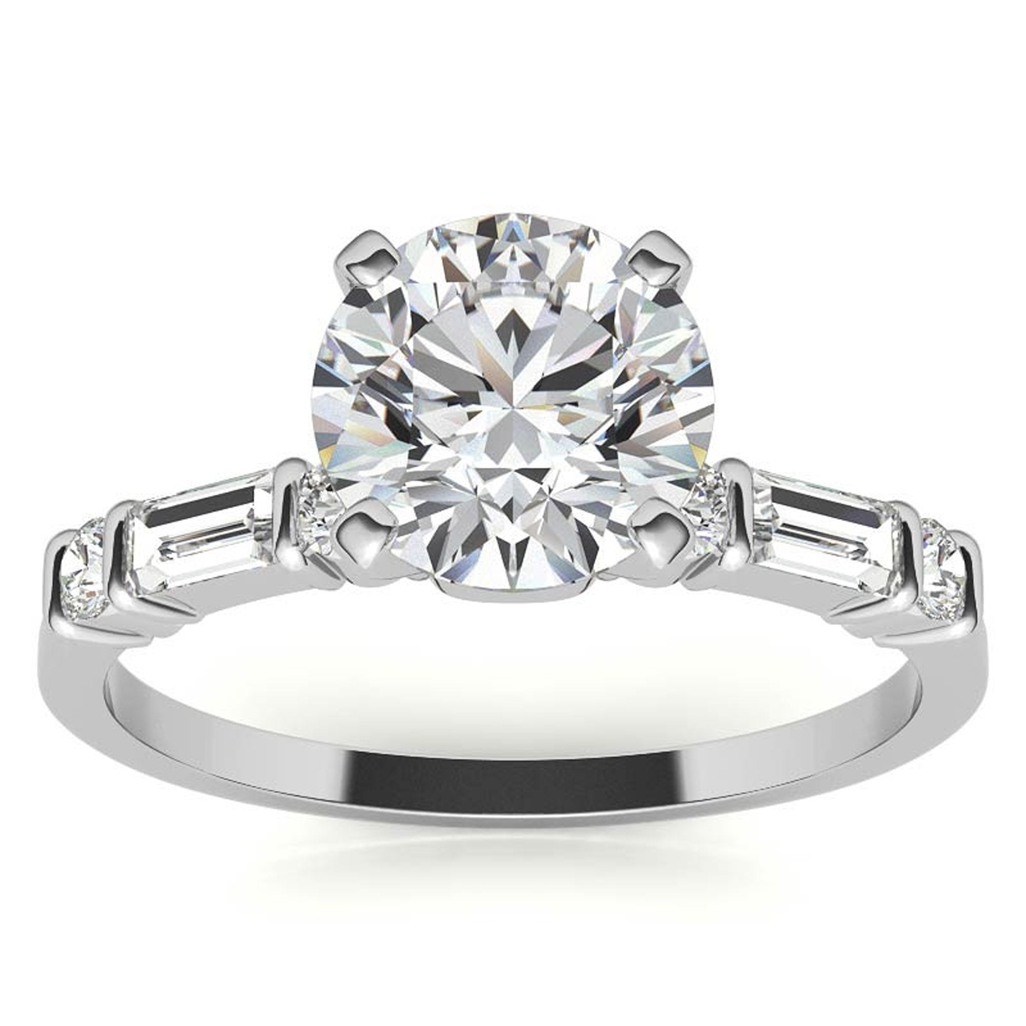 Elegance Twin Baguette Side Stone Engagement Ring