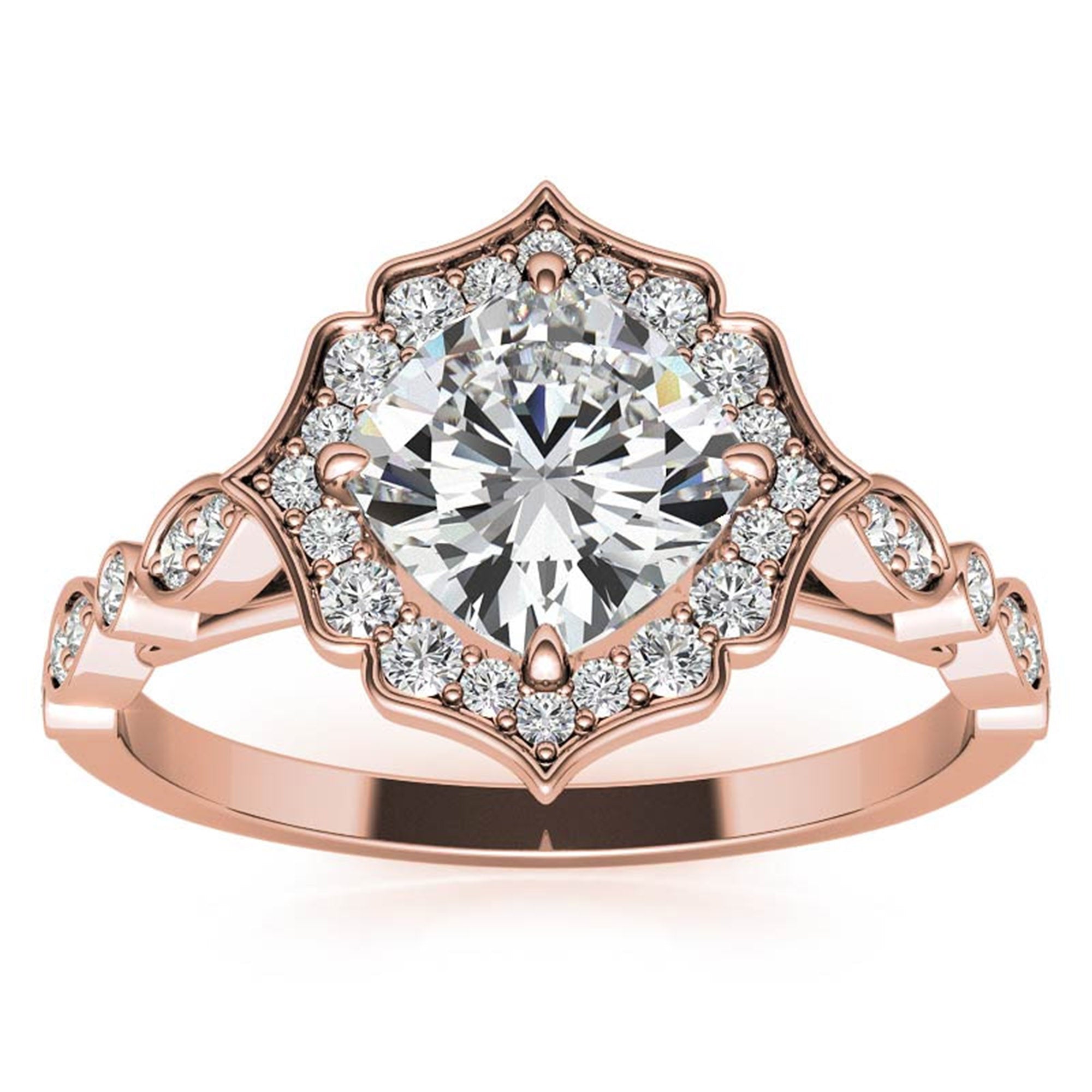 Adjustable Sterling Silver Dazzling Rose Gold Vintage-Inspired Diamond Halo Engagement Ring For Women