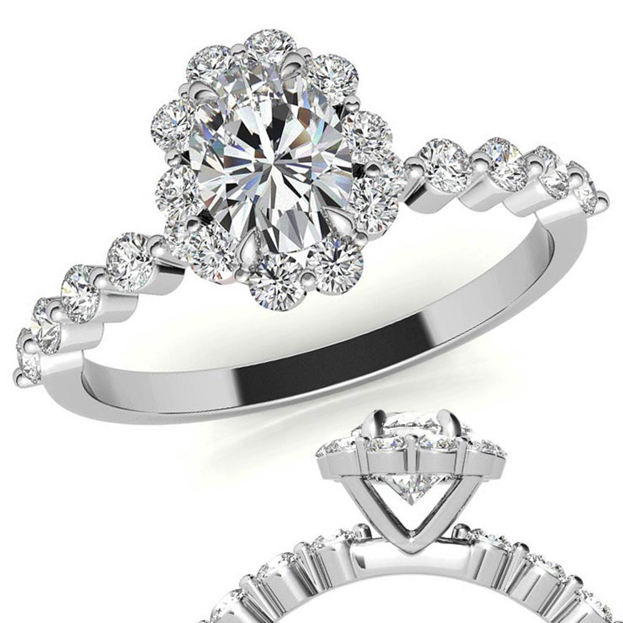 Sterling Silver Oval Halo Ring