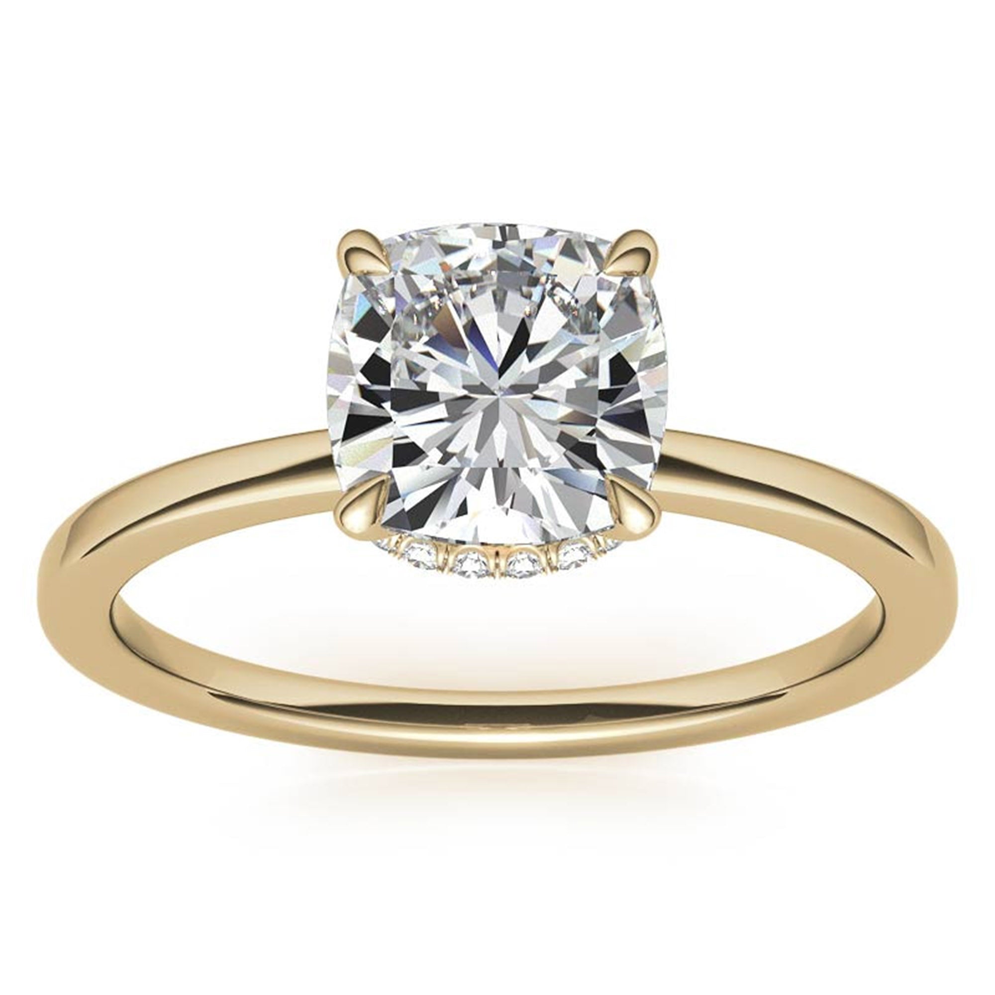 Cushion Cut Yellow Gold Adjustable Sterling Silver Chic Diamond Engagement Ring For Women