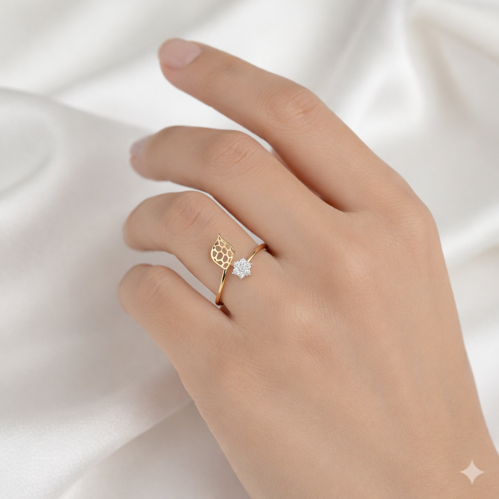 Honeycomb Floral Leaf Ring