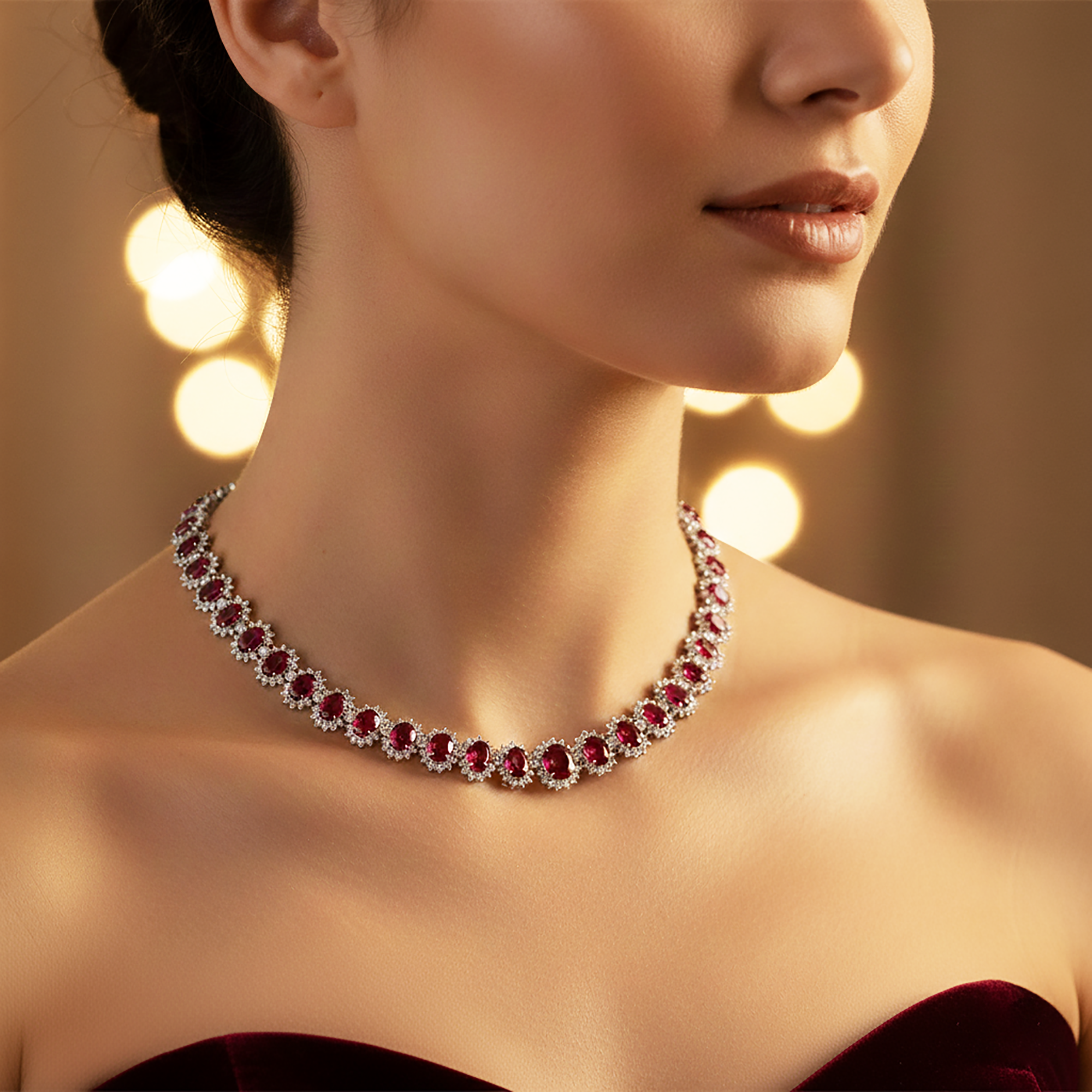 White Gold Ruby and Diamond Necklace