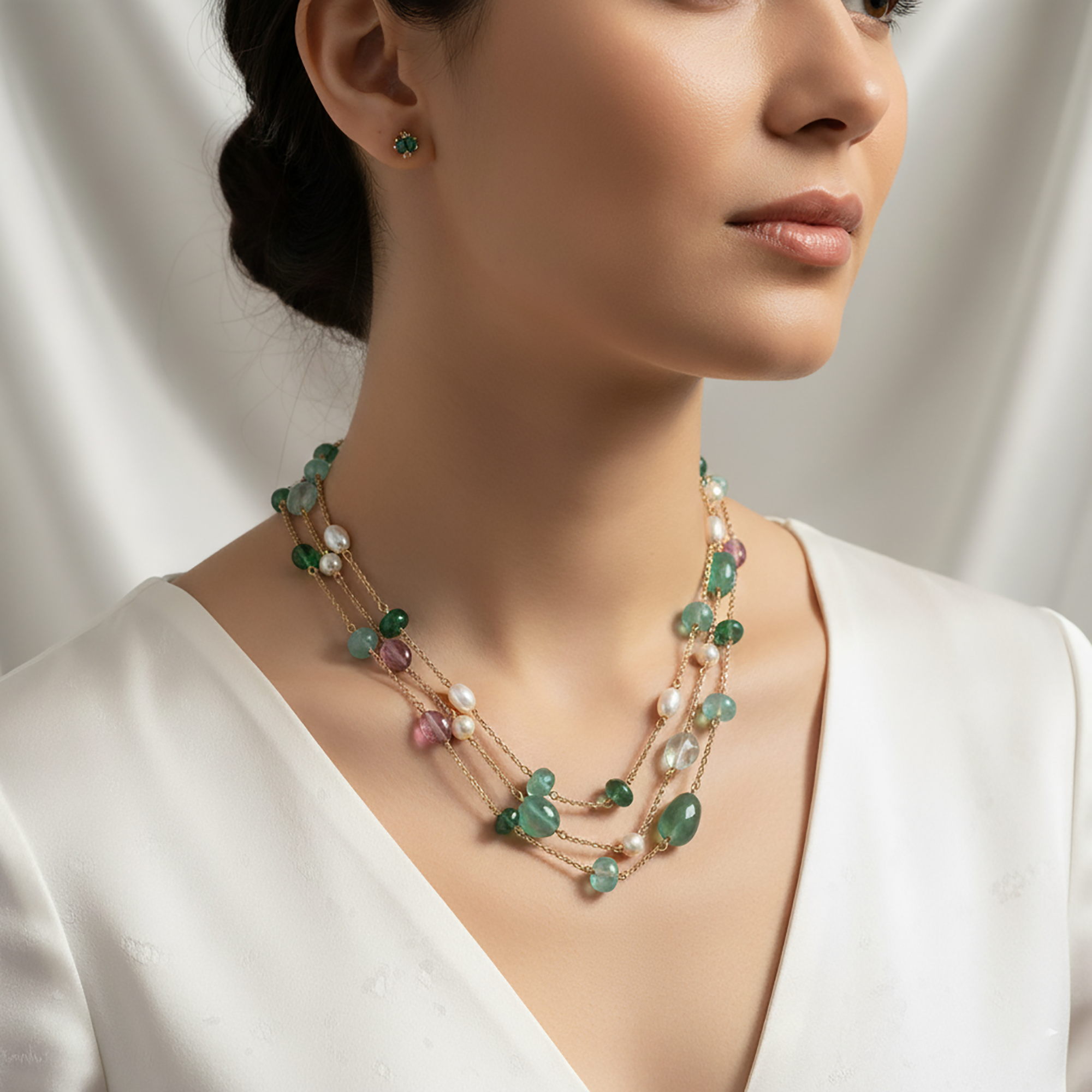 Three Layer Multi Color Beads Necklace