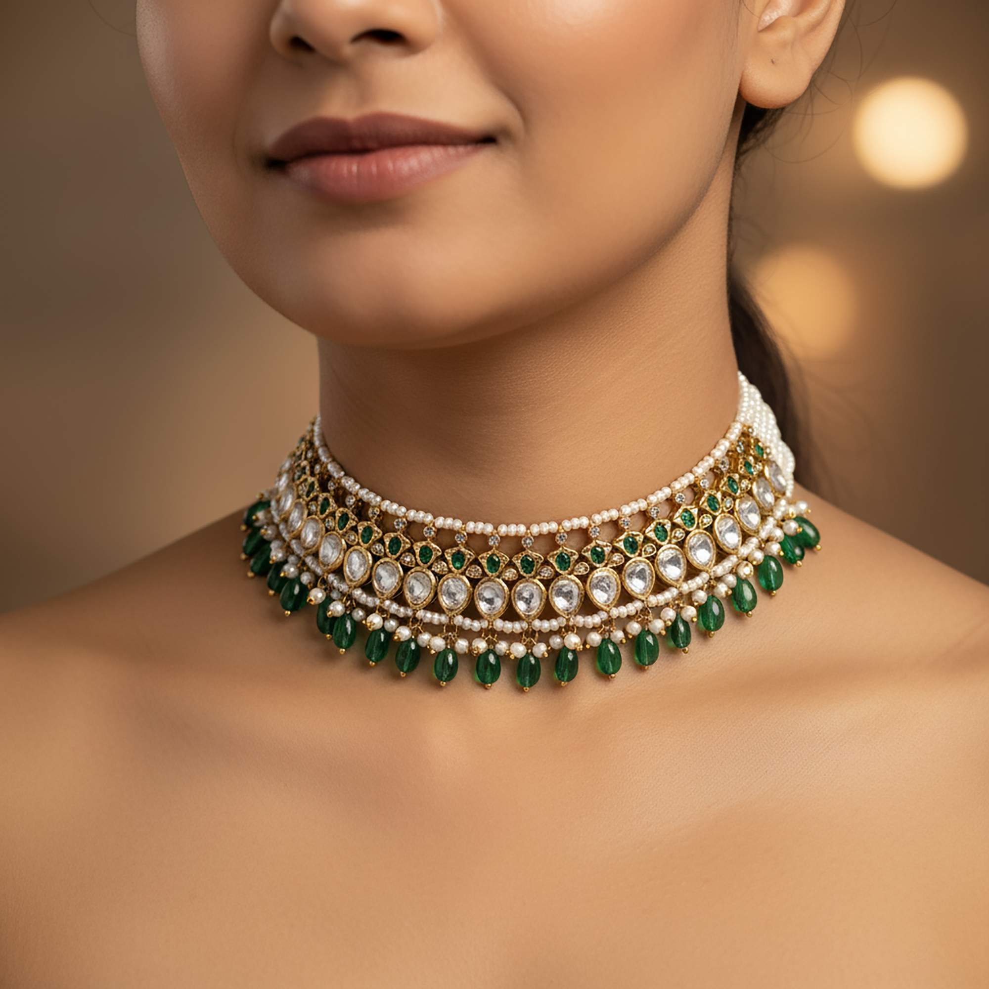 Traditional Polki Emerald Choker Necklace