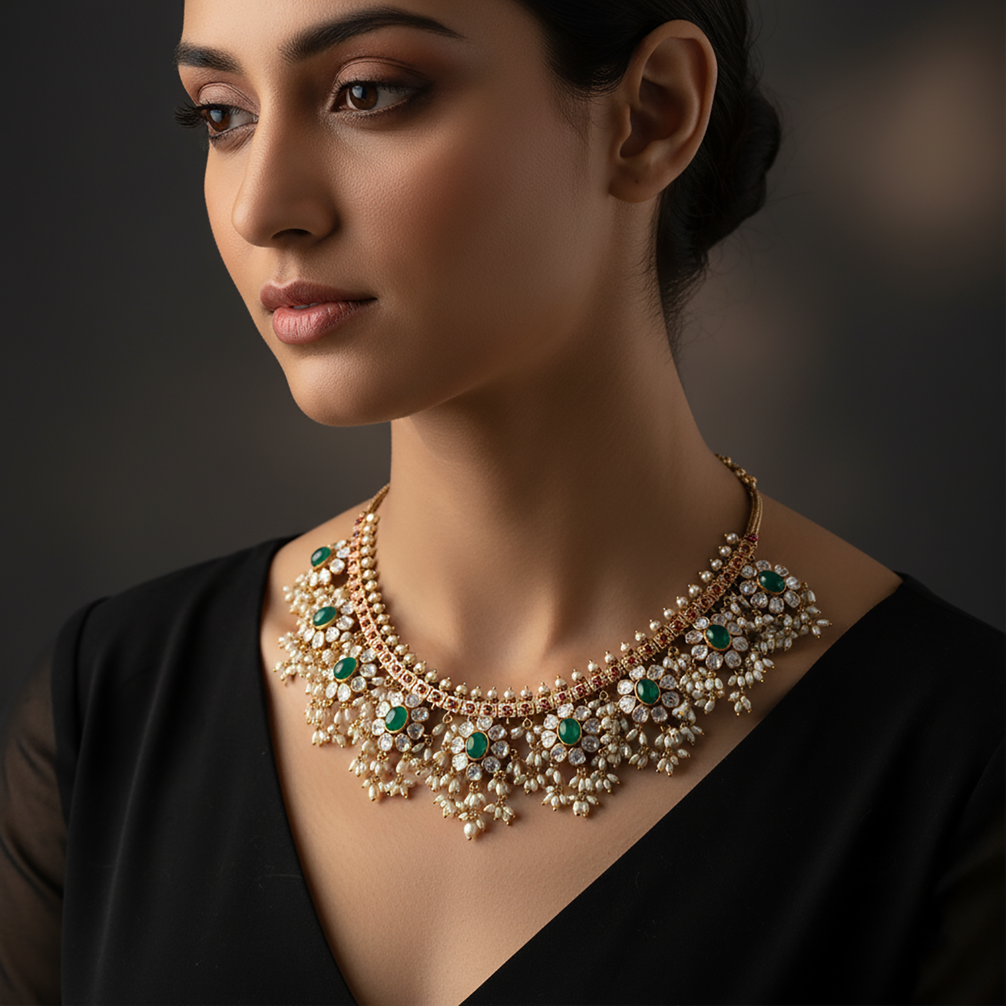 Emerald Guttapusalu Polki Style Necklace