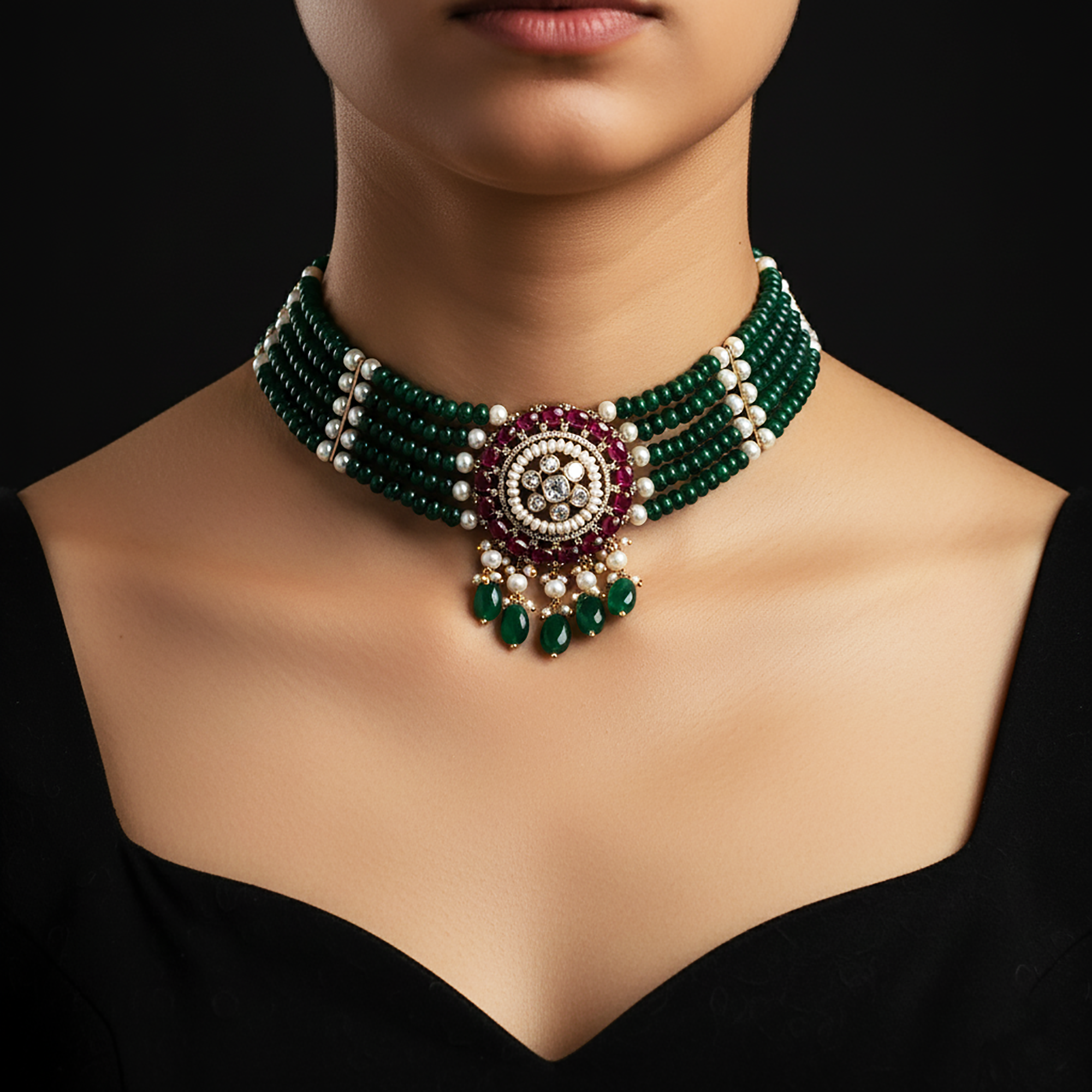 Ethnic Polki Necklace with Beads