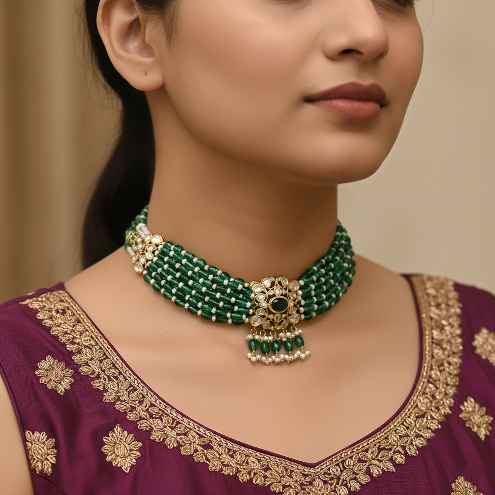 Multi Strand Beaded Kundan Choker