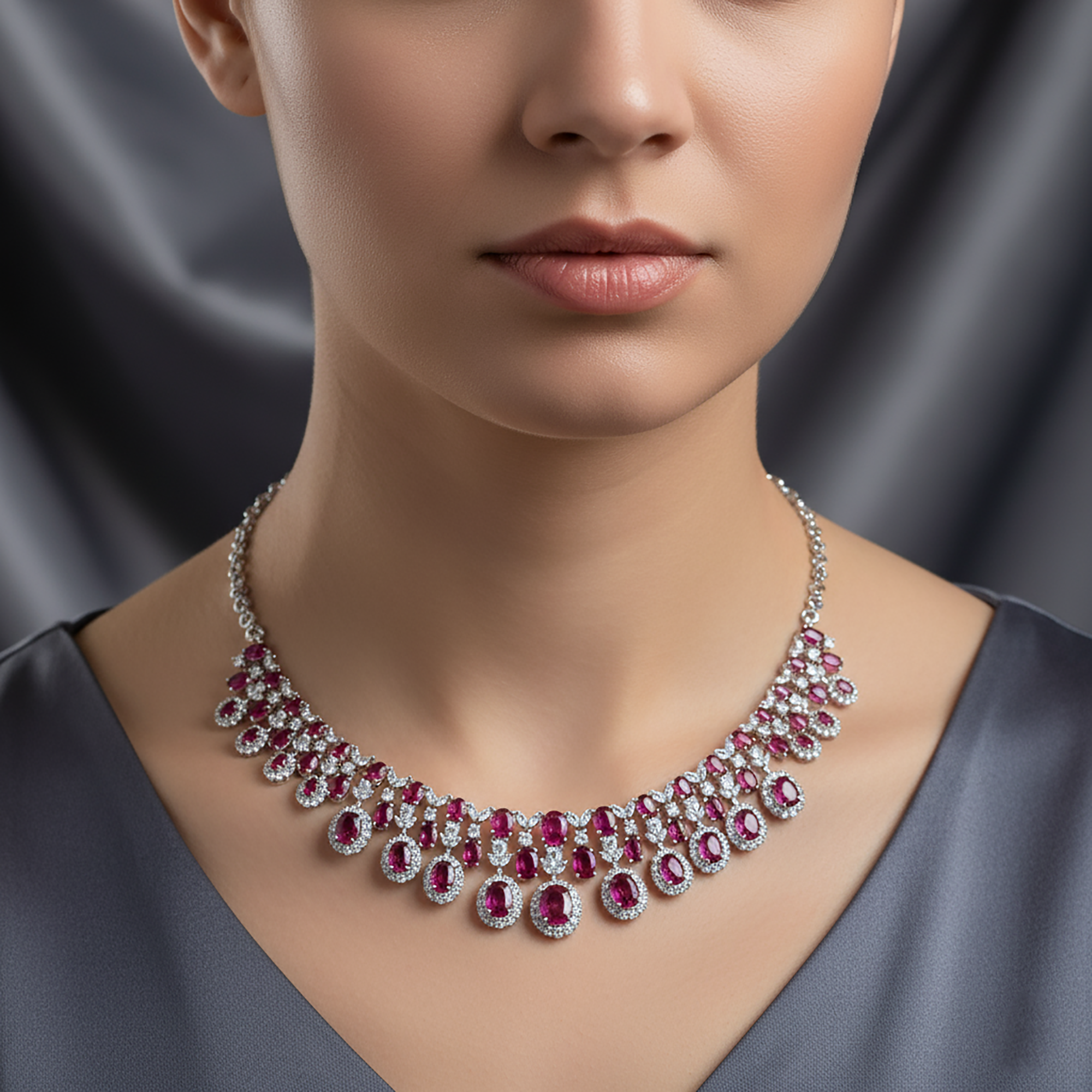 Grand Royal Style Oval Ruby Necklace