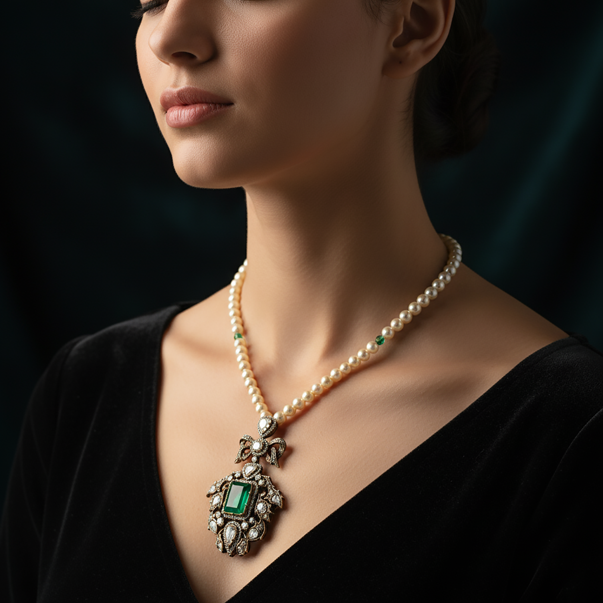 Royal Radiant Emerald Polki Necklace