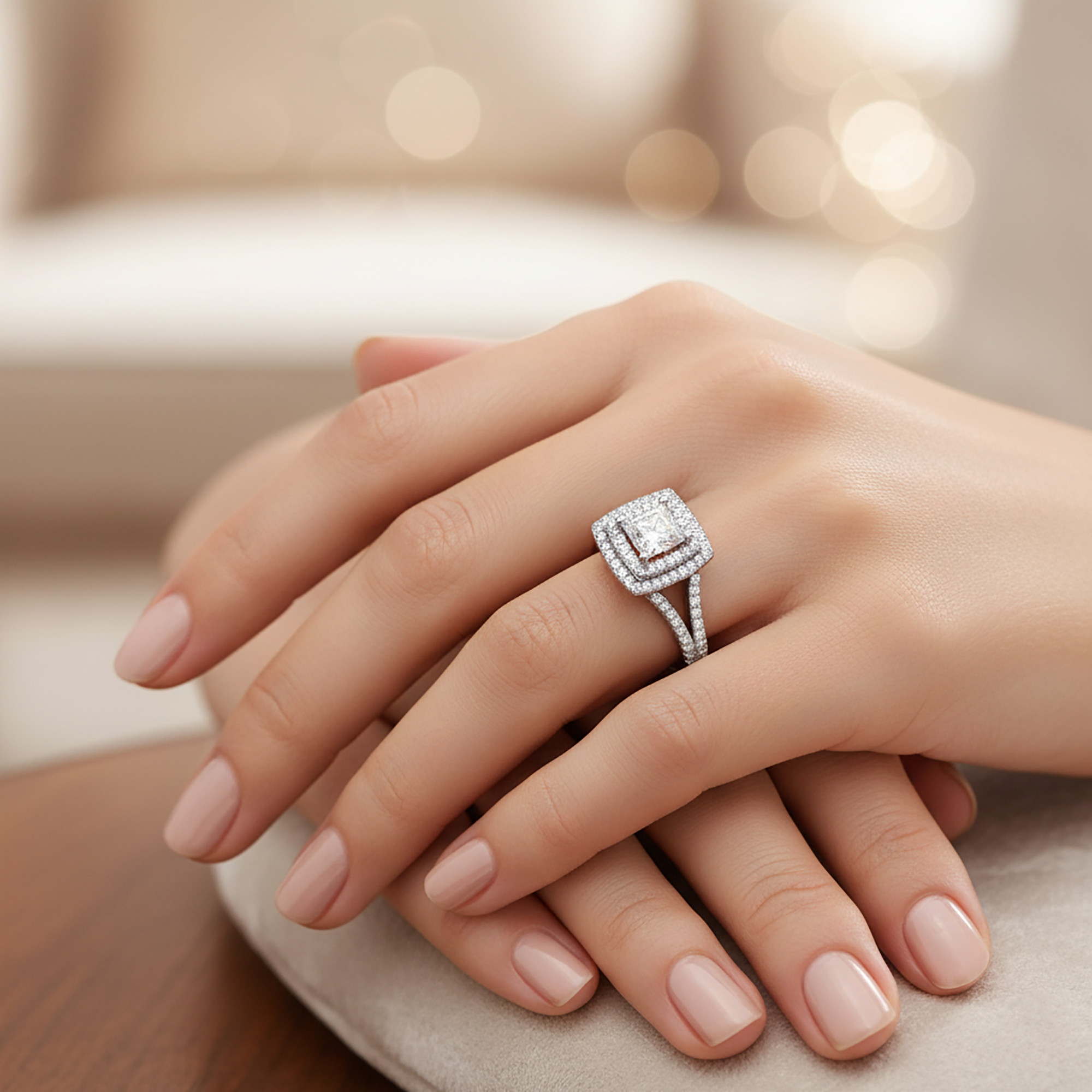 Split Shank Halo Engagement Ring