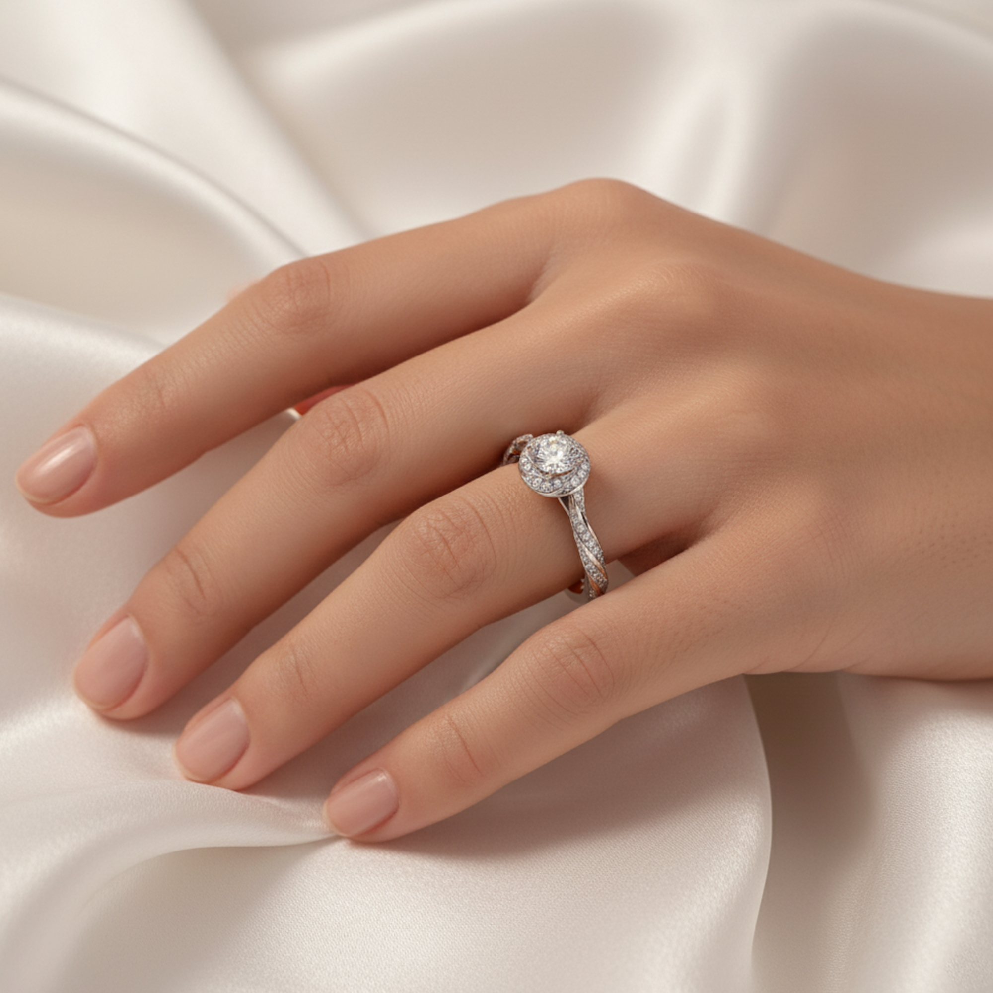 Halo Diamond Ring in Sterling Silver