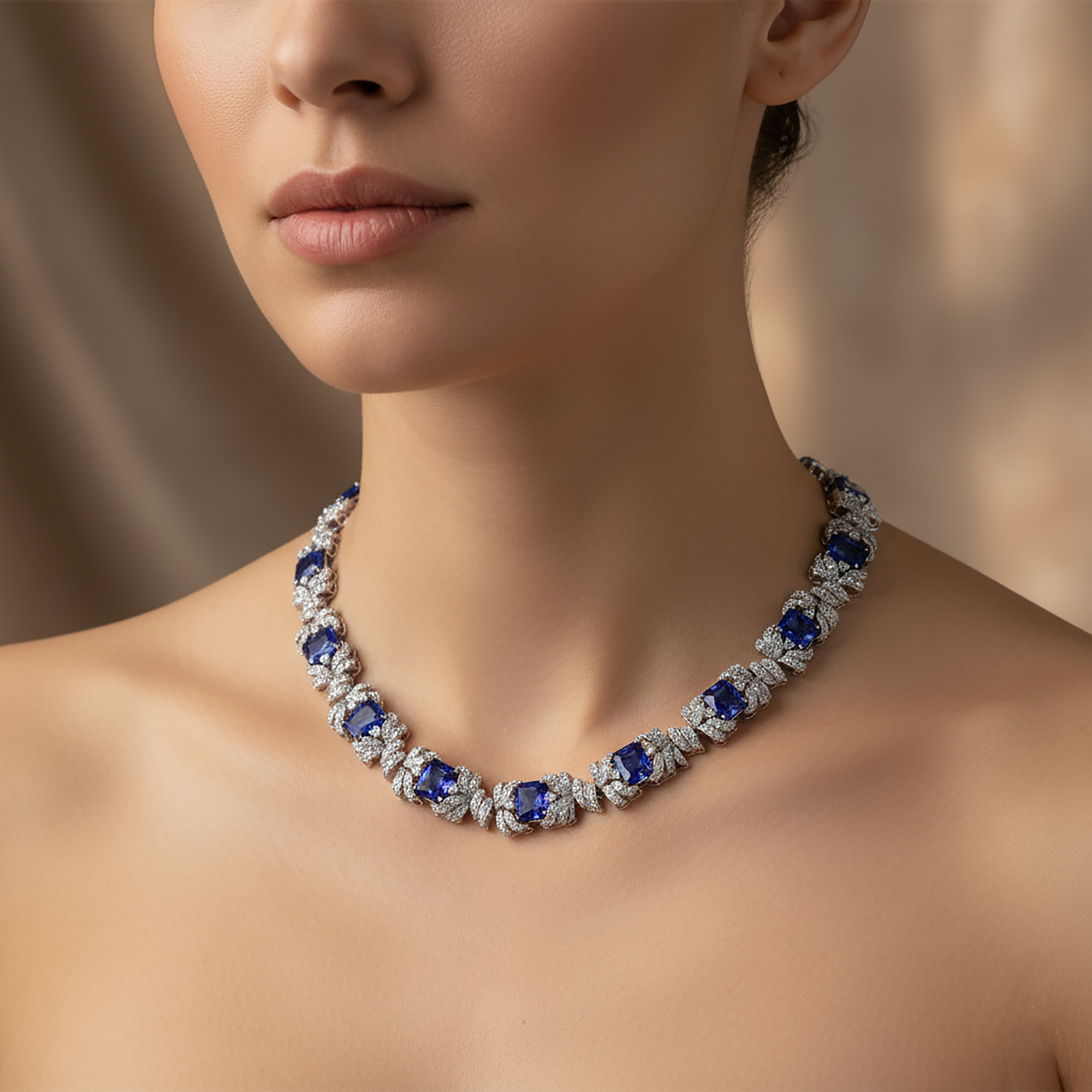 Royal Blue Sapphire Diamond Necklace