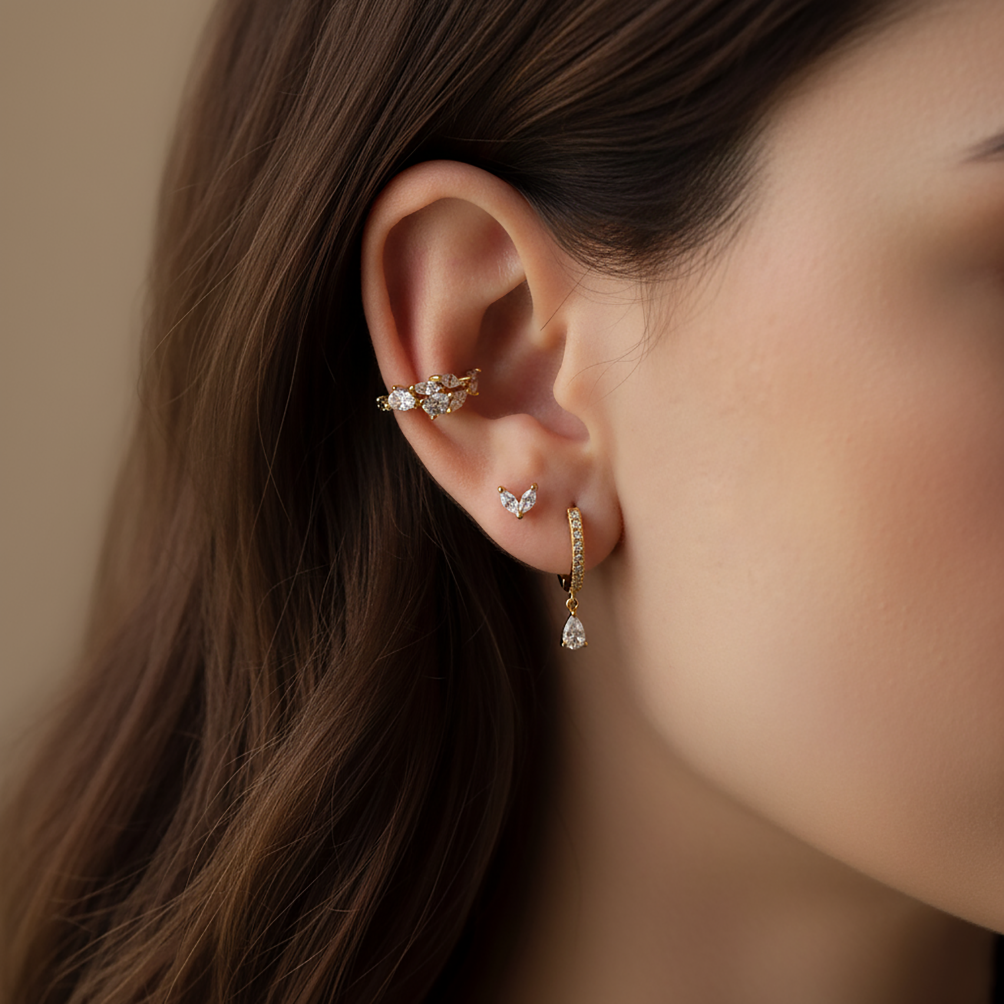 Elegant Silver 3 Pair Earrings Set