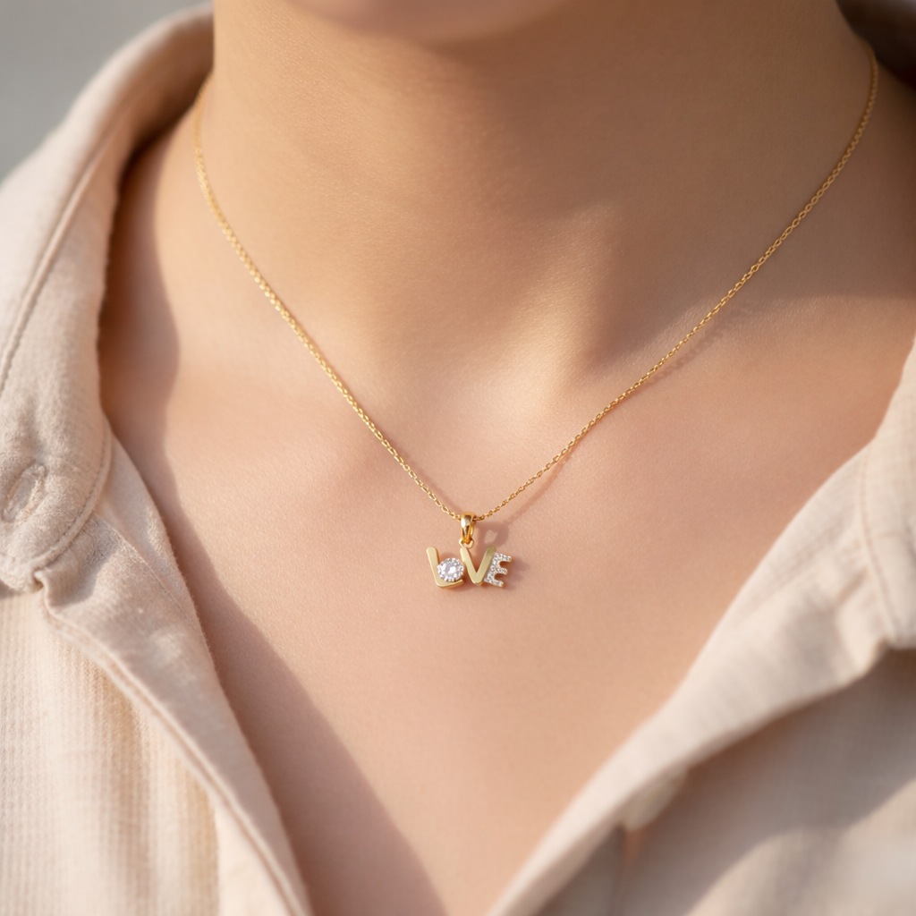 Gold Plated Love Script Pendant