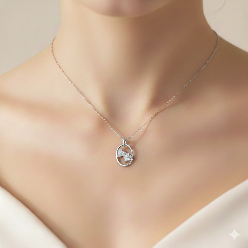 Twin Heart Pendant in Sterling Silver