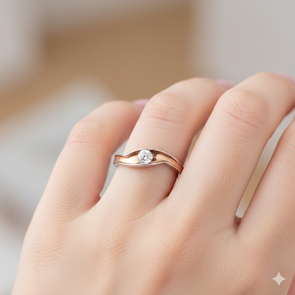 Dual Tone Modern Wave Ring