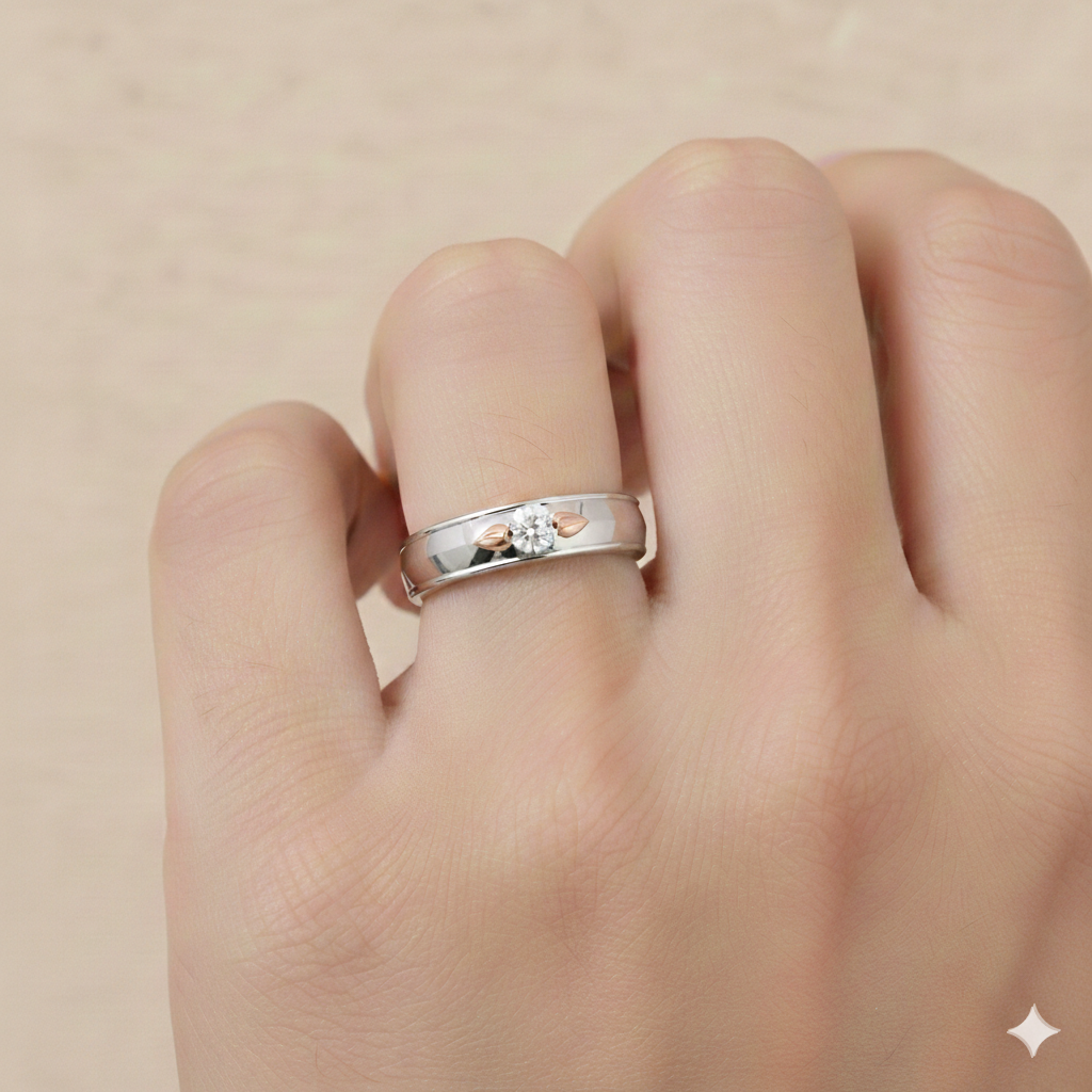 Sterling Silver Leaf Accent Band