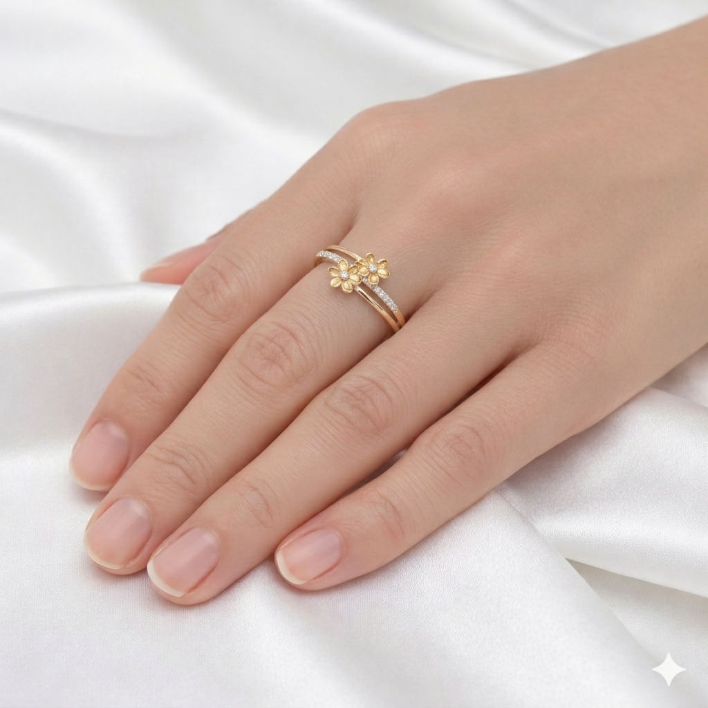 Dual Floral Open Style Ring