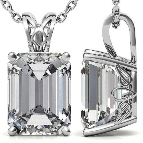 Minimalist Emerald Cut White Gold Solitaire Pendant