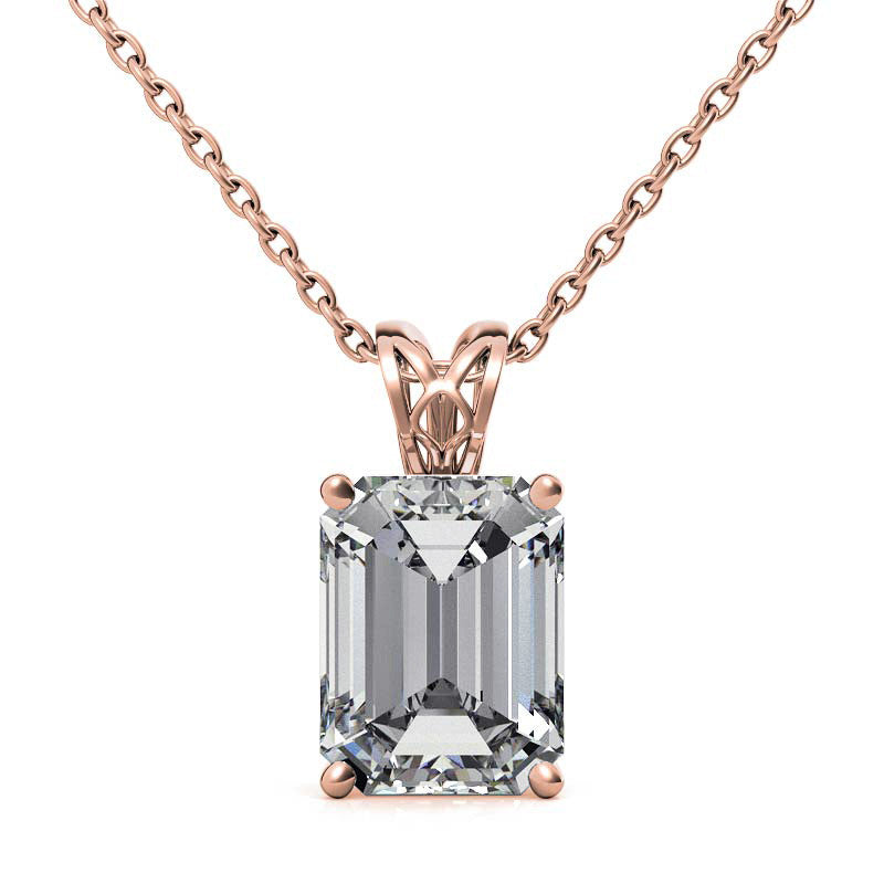 Minimalist Emerald Cut Rose Gold Solitaire Pendant