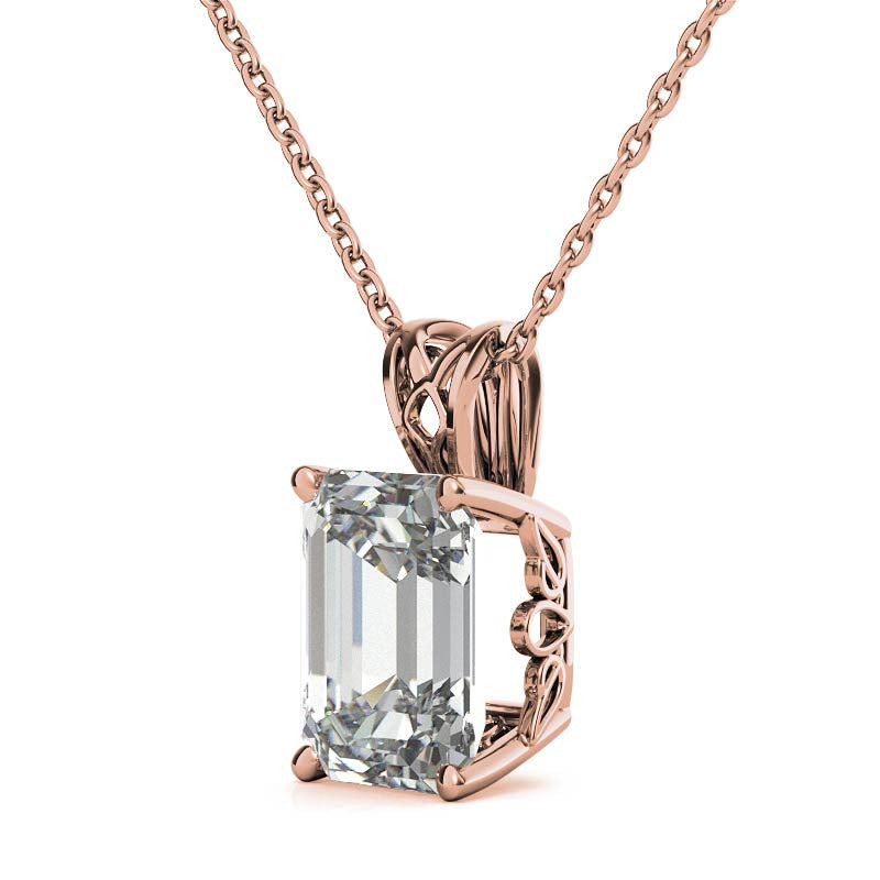 Minimalist Emerald Cut Rose Gold Solitaire Pendant