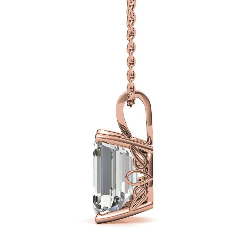 Minimalist Emerald Cut Rose Gold Solitaire Pendant