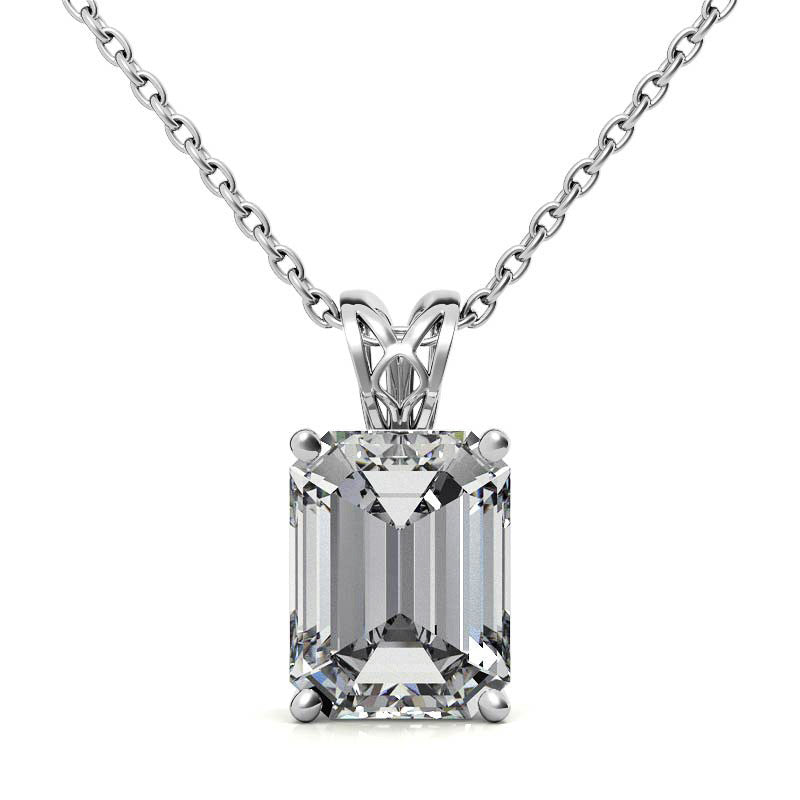 Minimalist Emerald Cut White Gold Solitaire Pendant