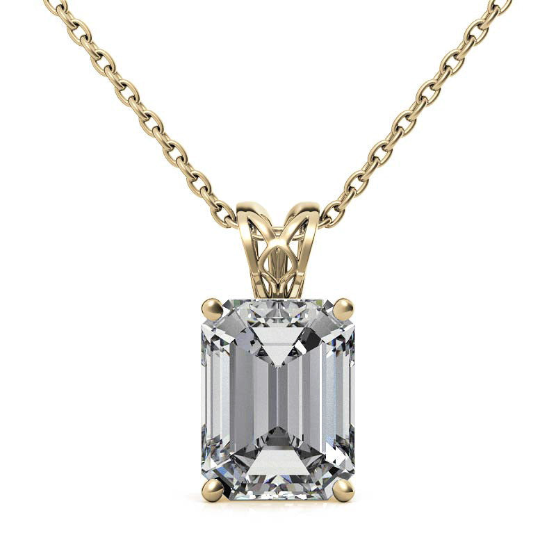 Minimalist Emerald Cut Yellow Gold Solitaire Pendant