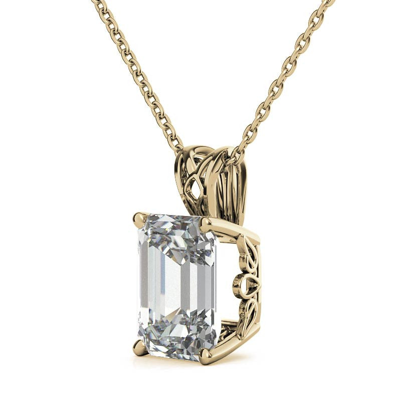 Minimalist Emerald Cut Yellow Gold Solitaire Pendant