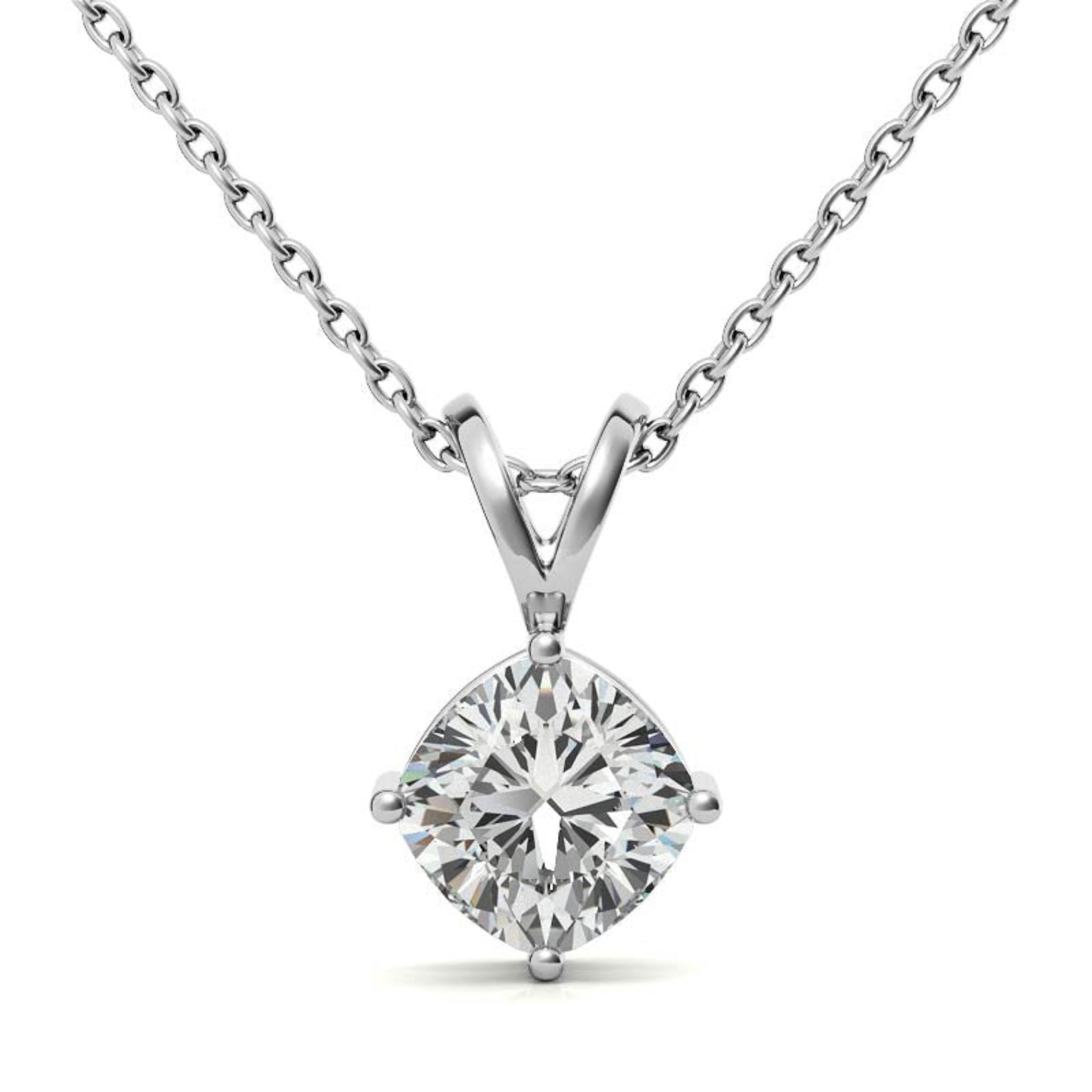 925 Sterling Silver Elegant Adjustable Cushion Cut White Gold Solitaire Pendant For Women