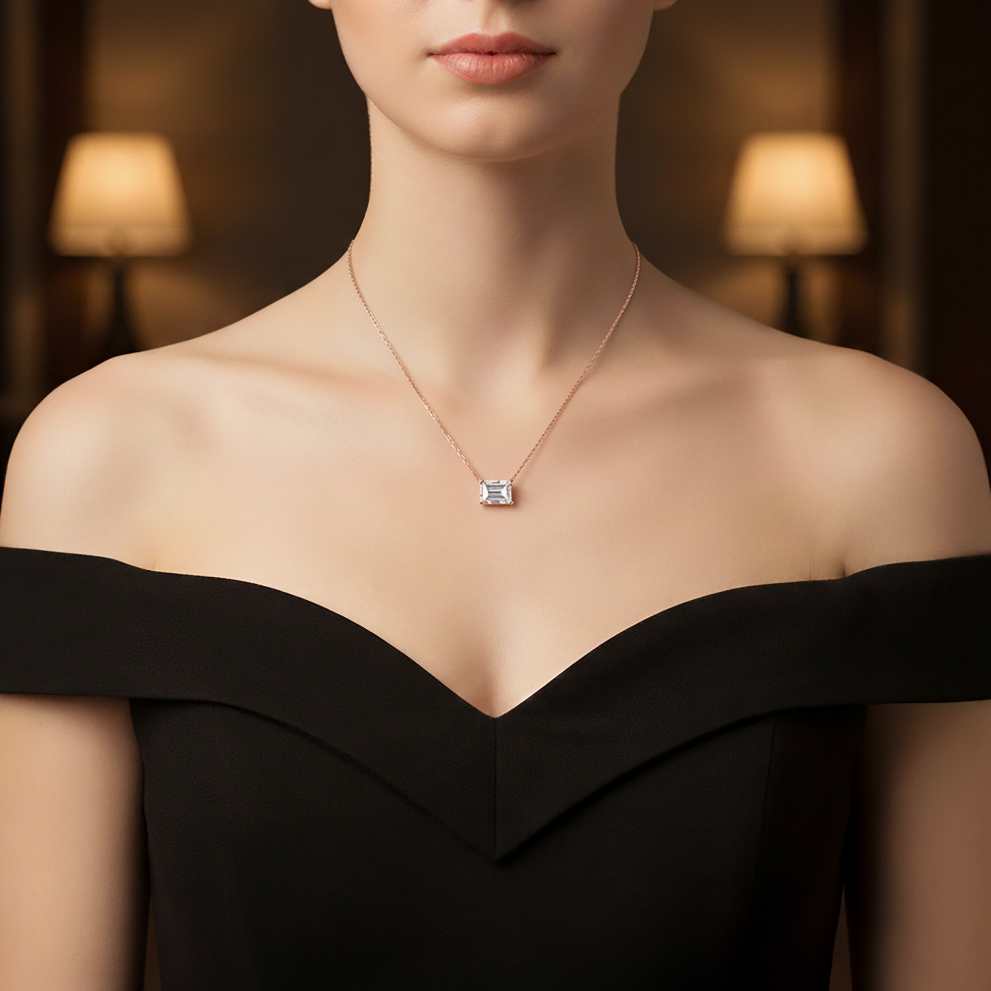 Rose Gold Emerald Cut Pendant