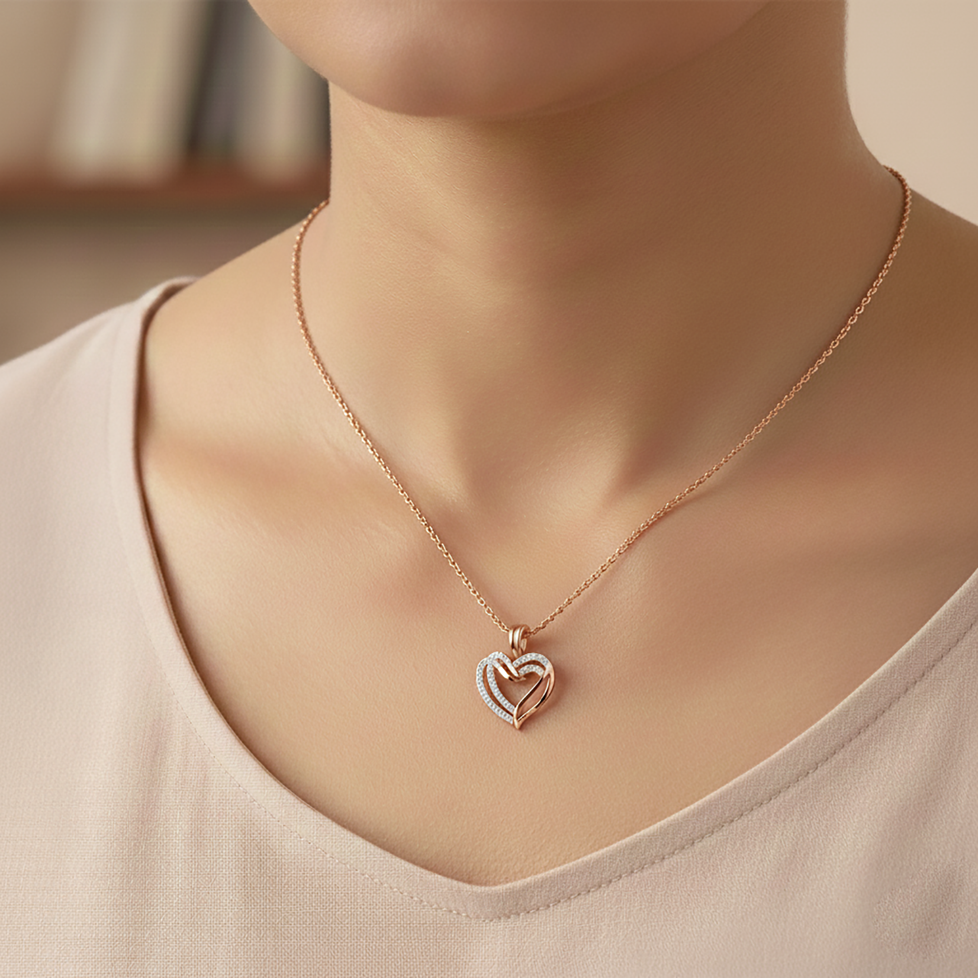 Twined Heart Rose Gold Pendant