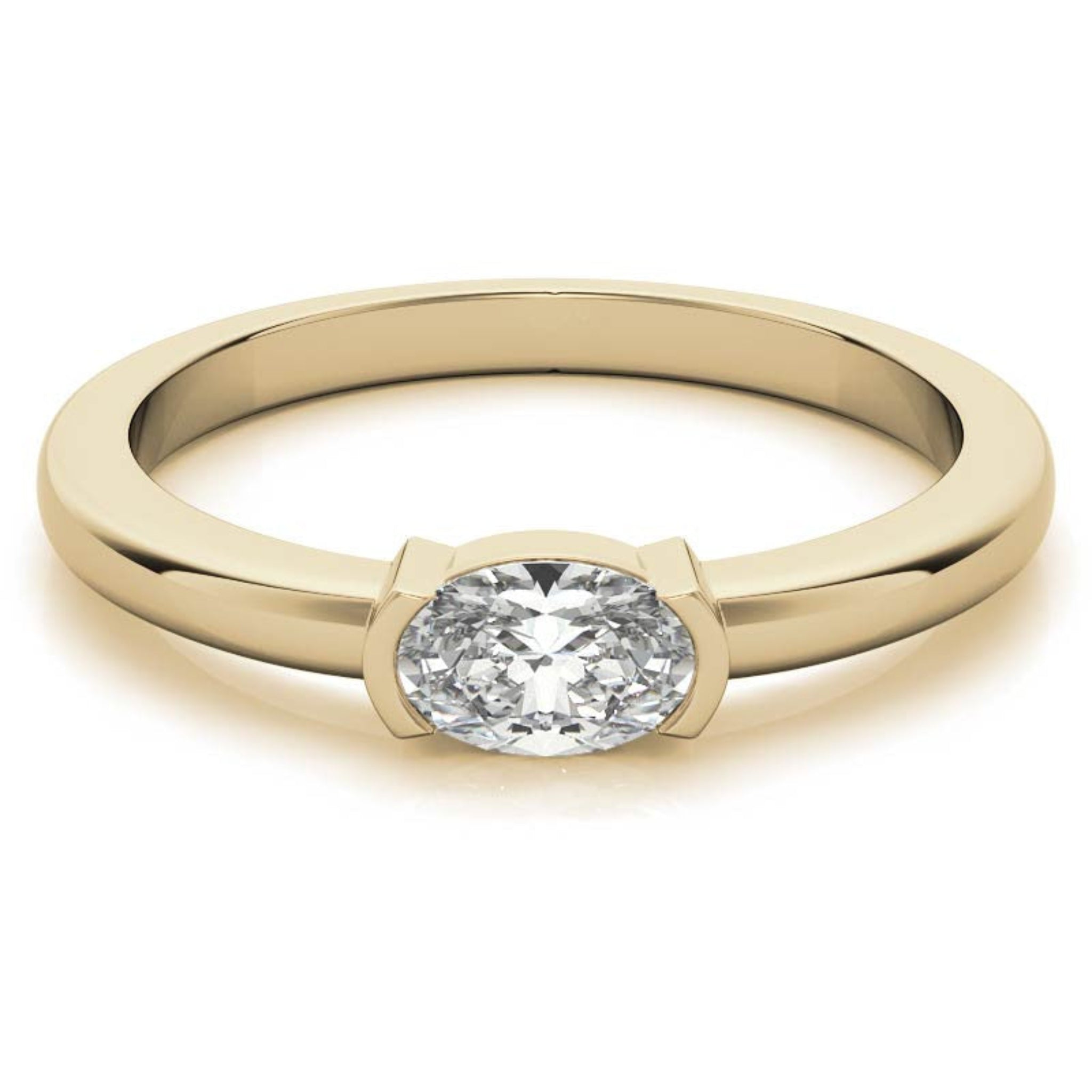 Yellow Gold Silver Half-Bezel-Set Adjustable Oval Cut Solitaire Ring For Woman